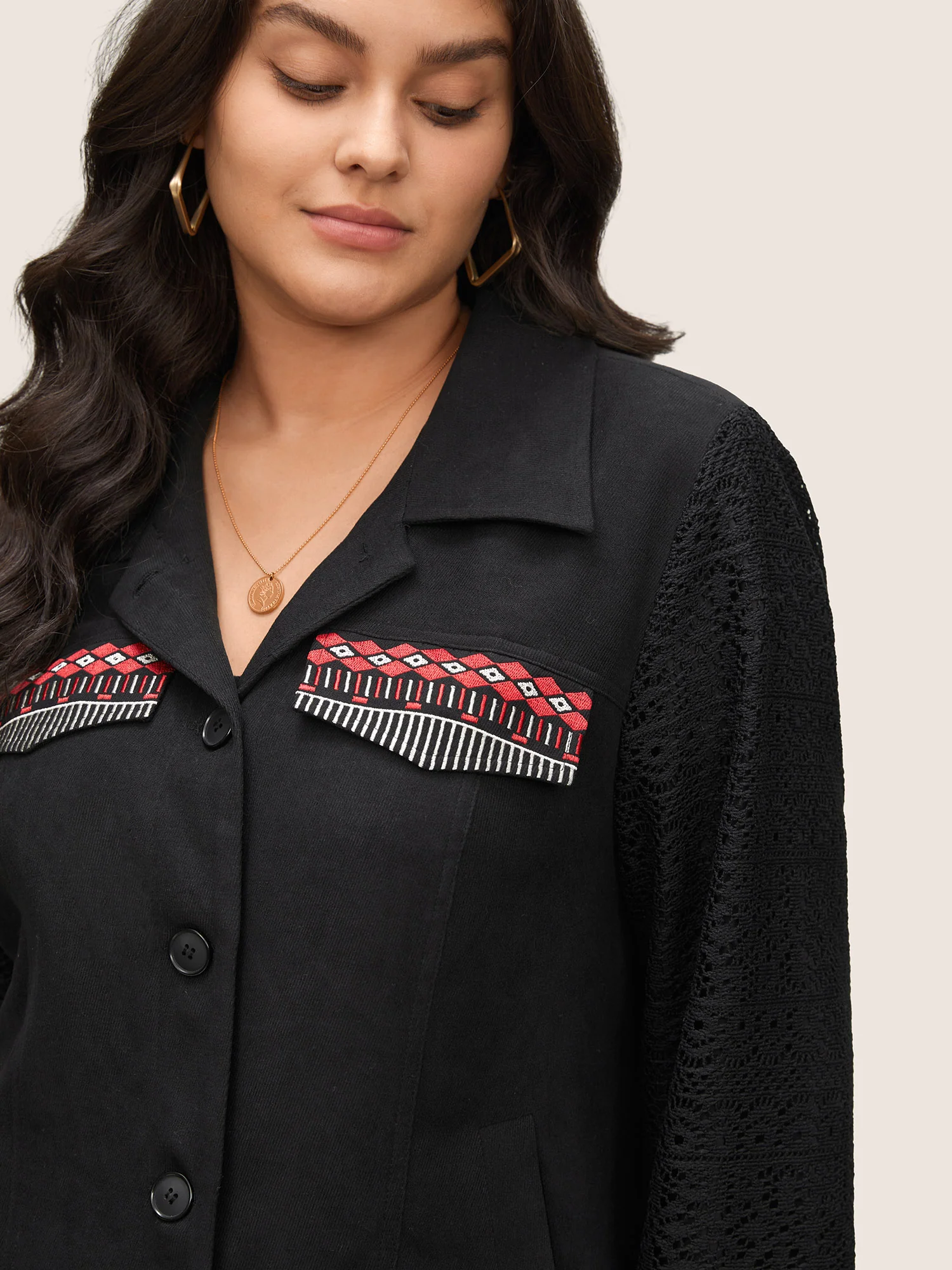 Patchwork Embroidered Flap Detail Jacket - Image 3