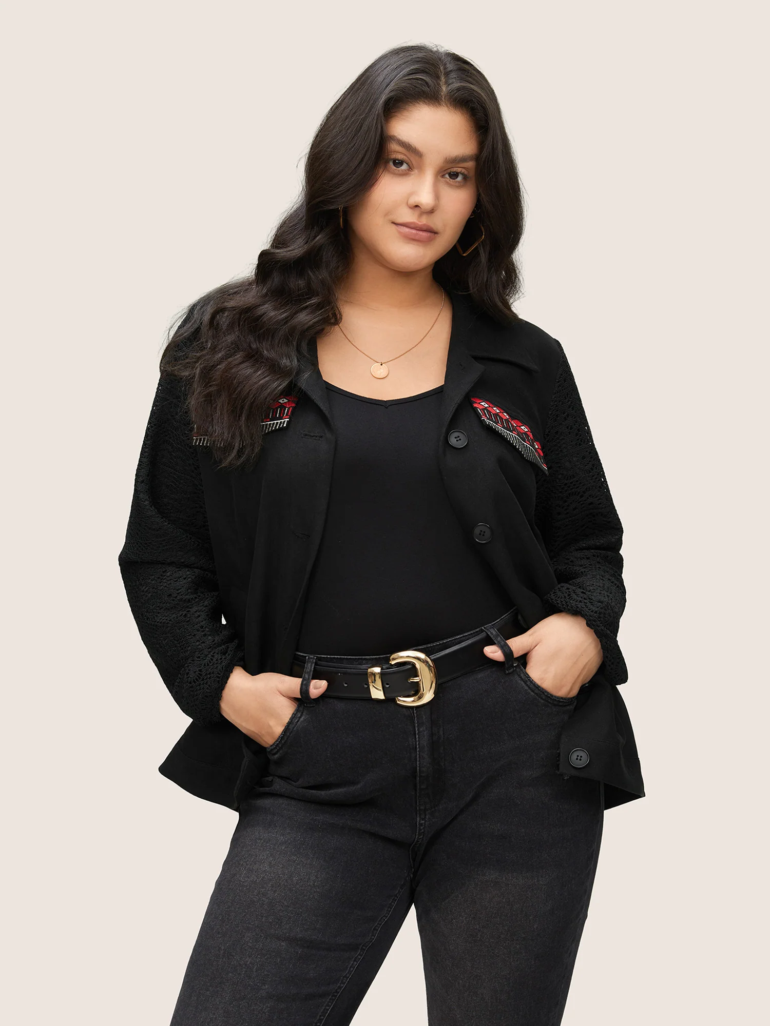 Patchwork Embroidered Flap Detail Jacket - Image 4