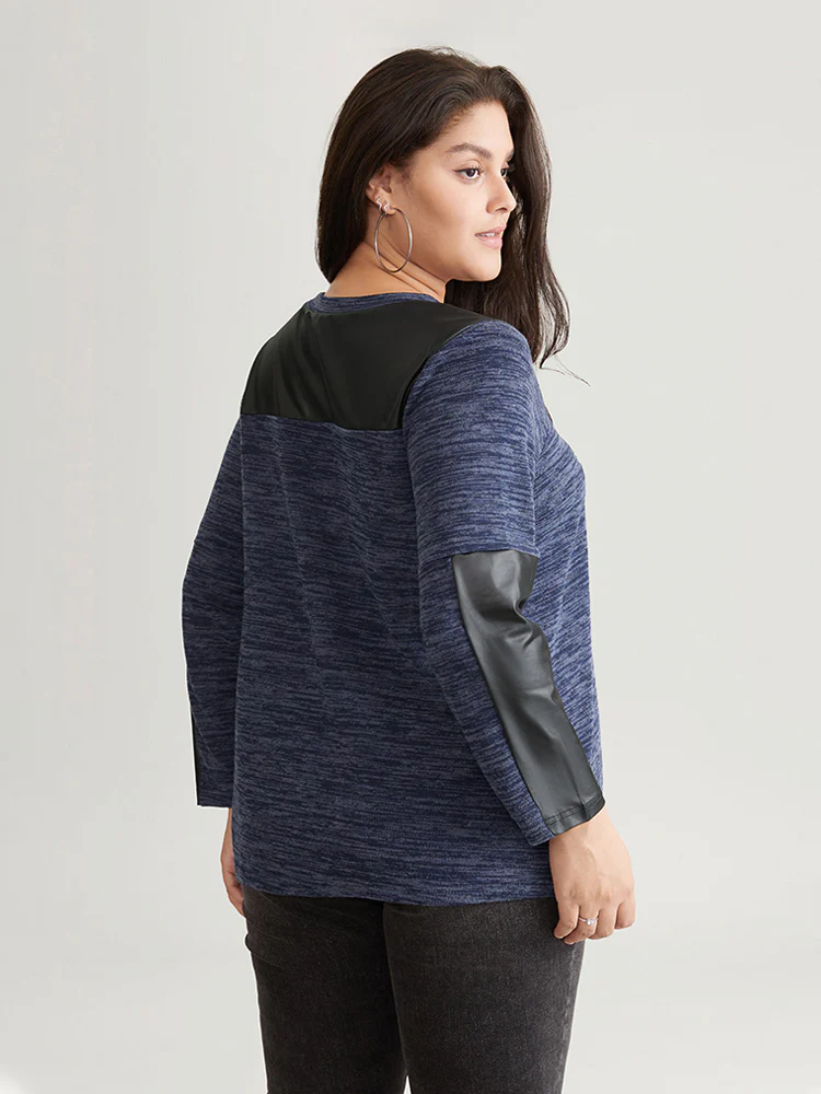 Patchwork Heather Contrast Patched Pocket T-shirt - Image 2