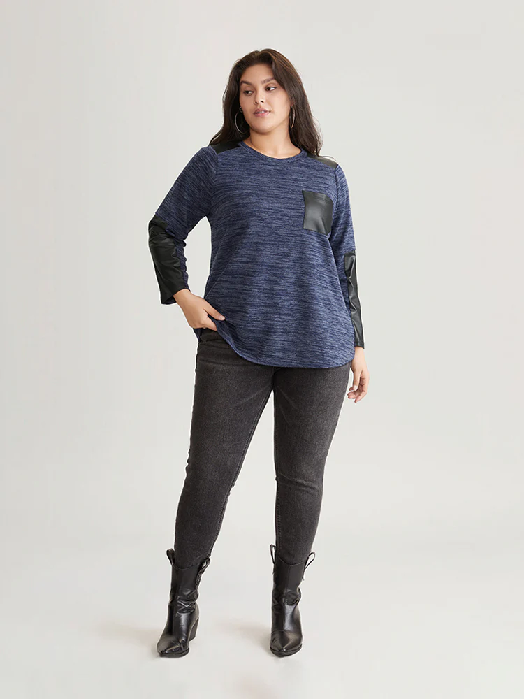 Patchwork Heather Contrast Patched Pocket T-shirt - Image 3
