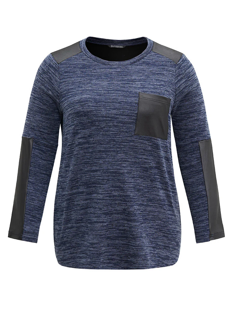 Patchwork Heather Contrast Patched Pocket T-shirt - Image 5