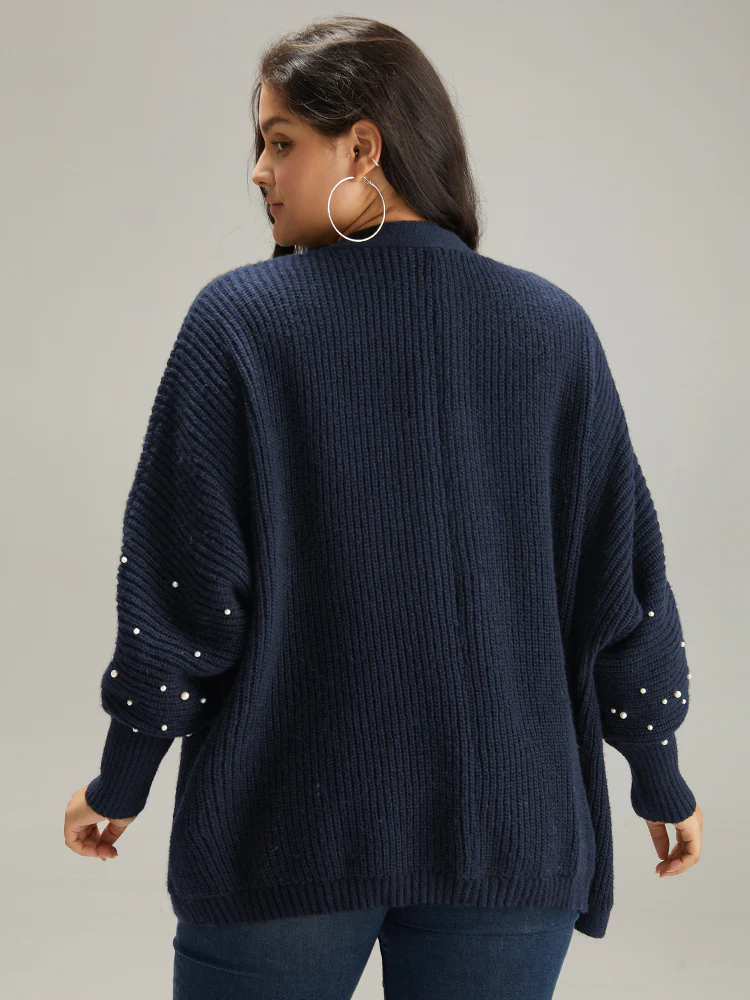 Patchwork Pearl Beaded Curved Hem Cardigan - Image 2