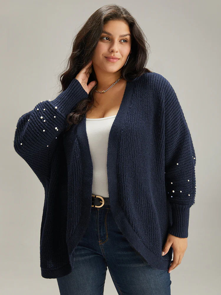 Patchwork Pearl Beaded Curved Hem Cardigan - Image 4