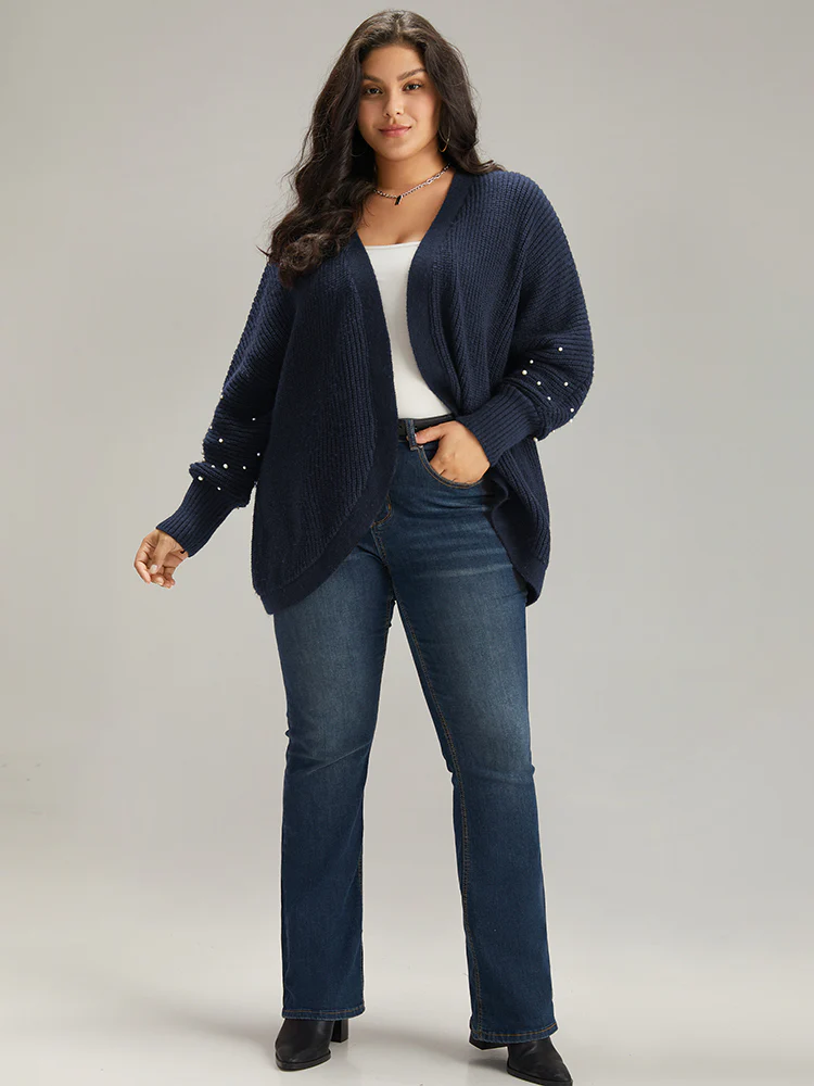 Patchwork Pearl Beaded Curved Hem Cardigan - Image 5