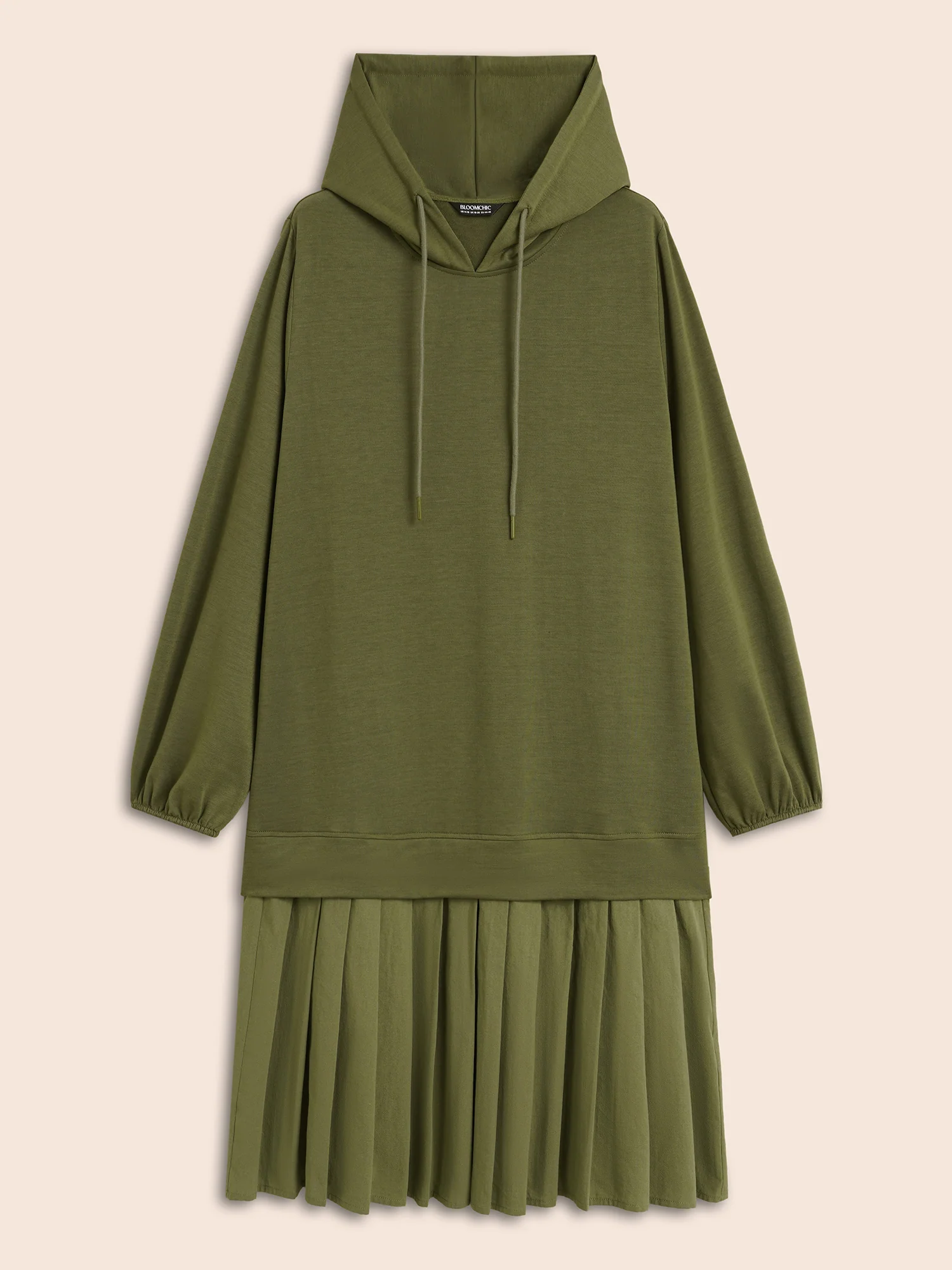 Patchwork Pleated Hooded Drawstring Dress - Image 7