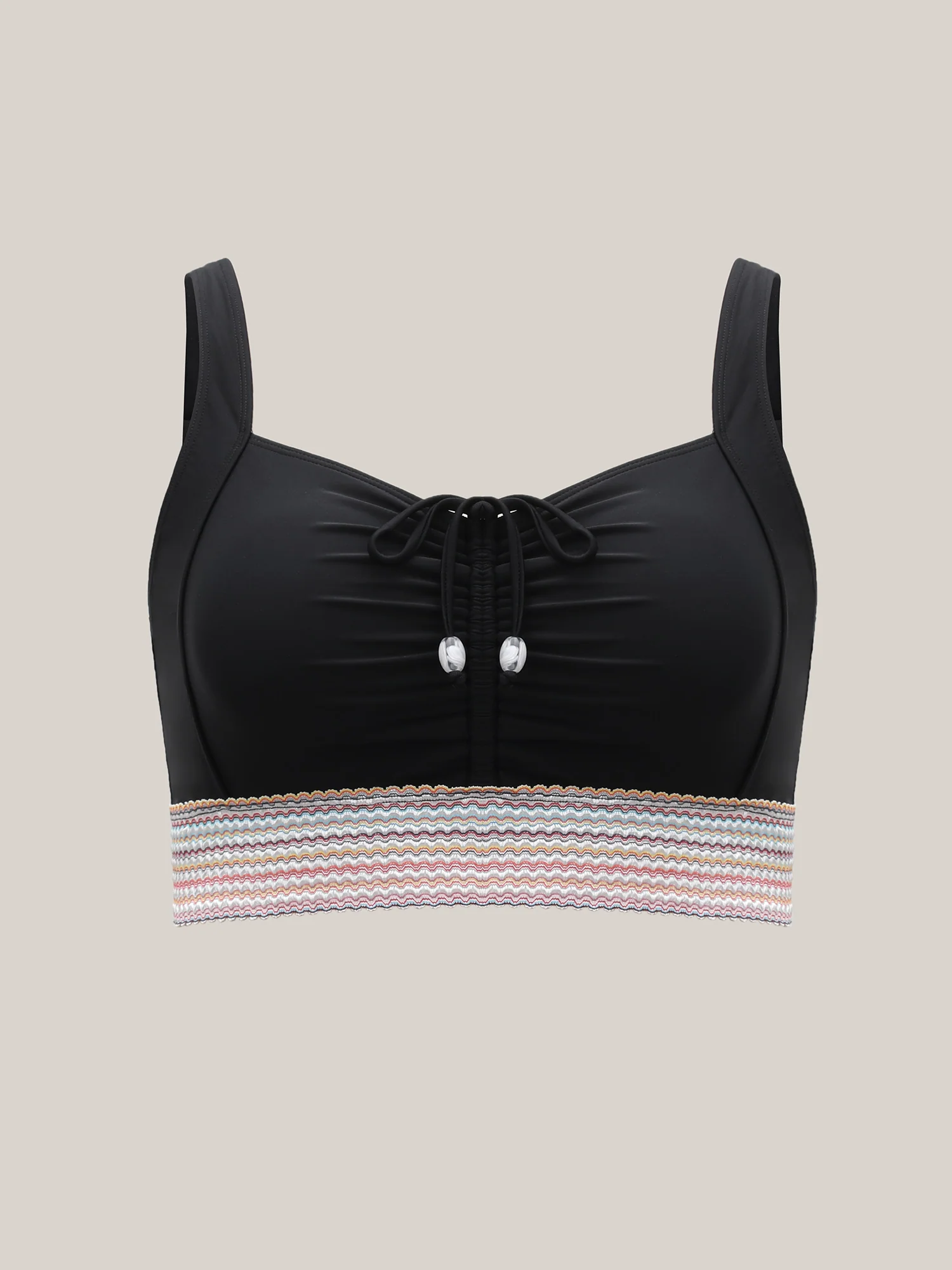 Patchwork Ruched Drawstring Swim Top - Image 7