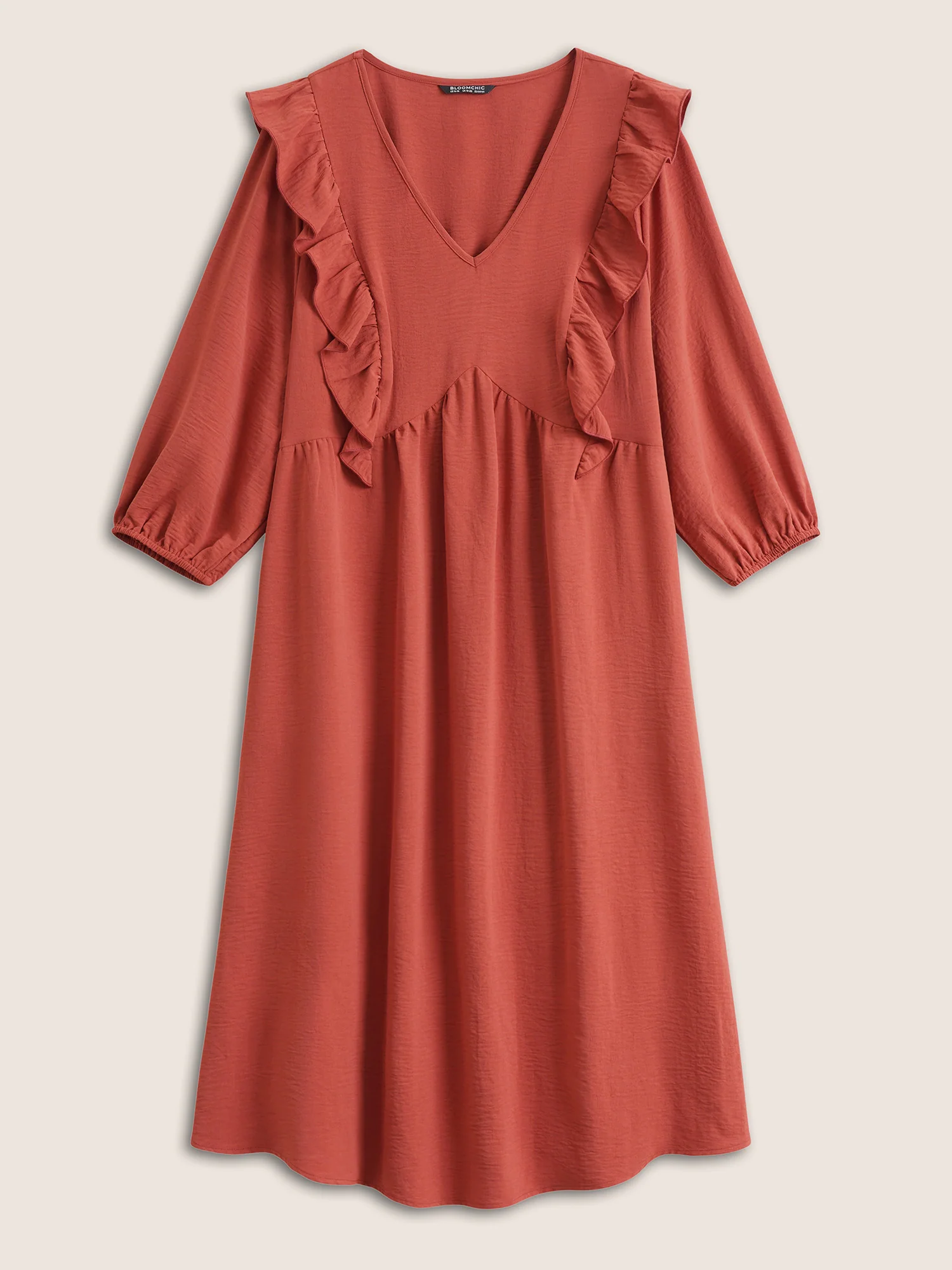 Patchwork Ruffles Pocket Elastic Waist Crepe Dress - Image 7
