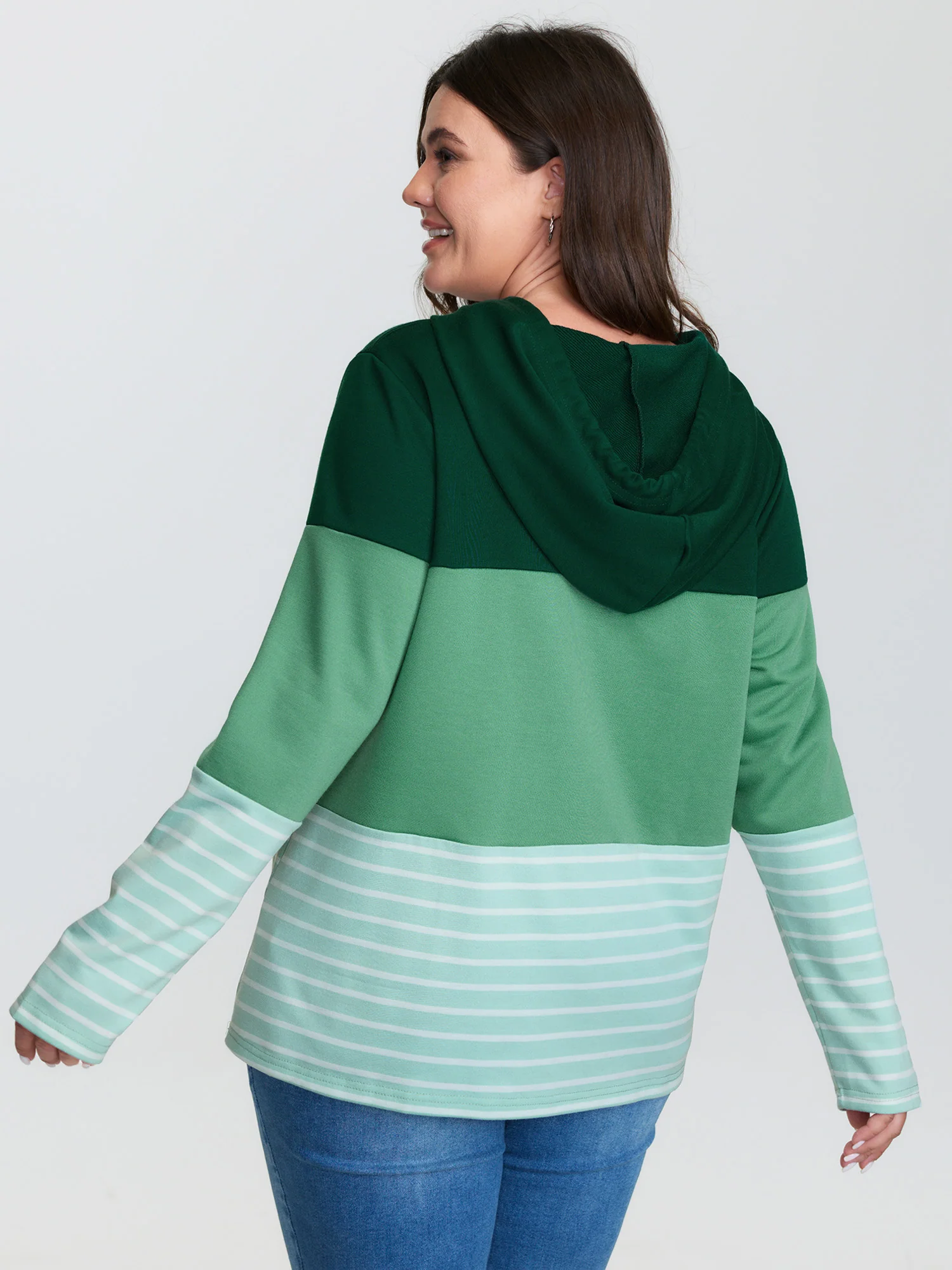Patchwork Striped Drawstring Hoodie - Image 4