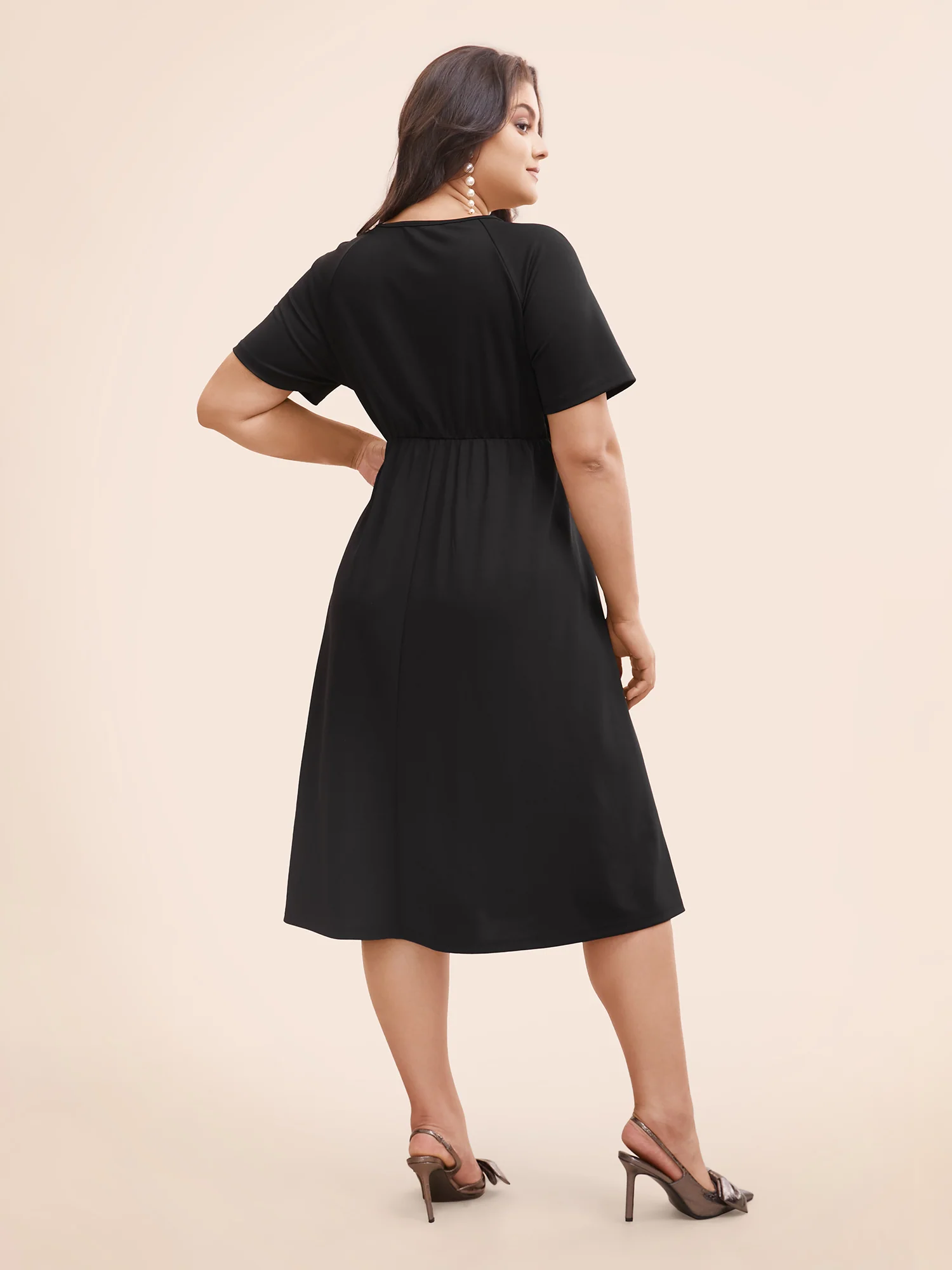 Pearl Beaded Cut Out Raglan Sleeve Dress - Image 3