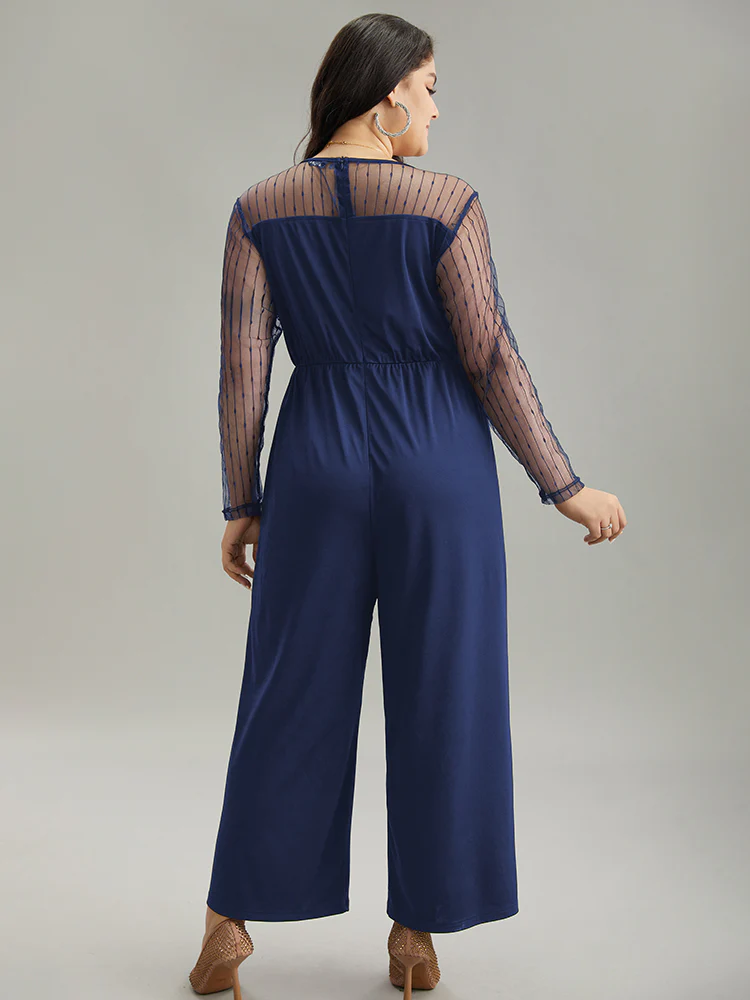 Pearl Beaded Mesh Patchwork Zipper Jumpsuit - Image 4