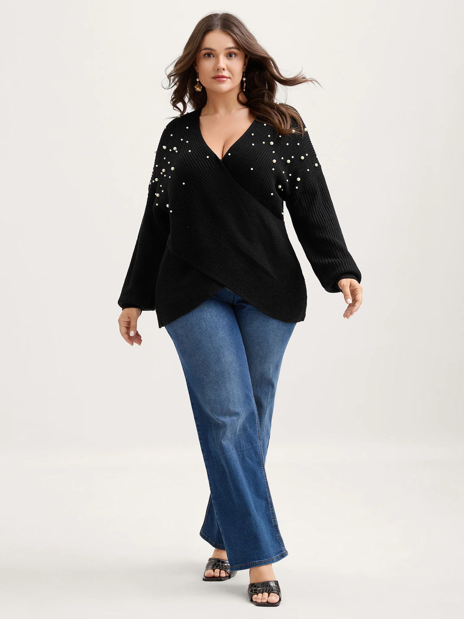 Pearl Beaded Overlap Hem Pullover - Image 3