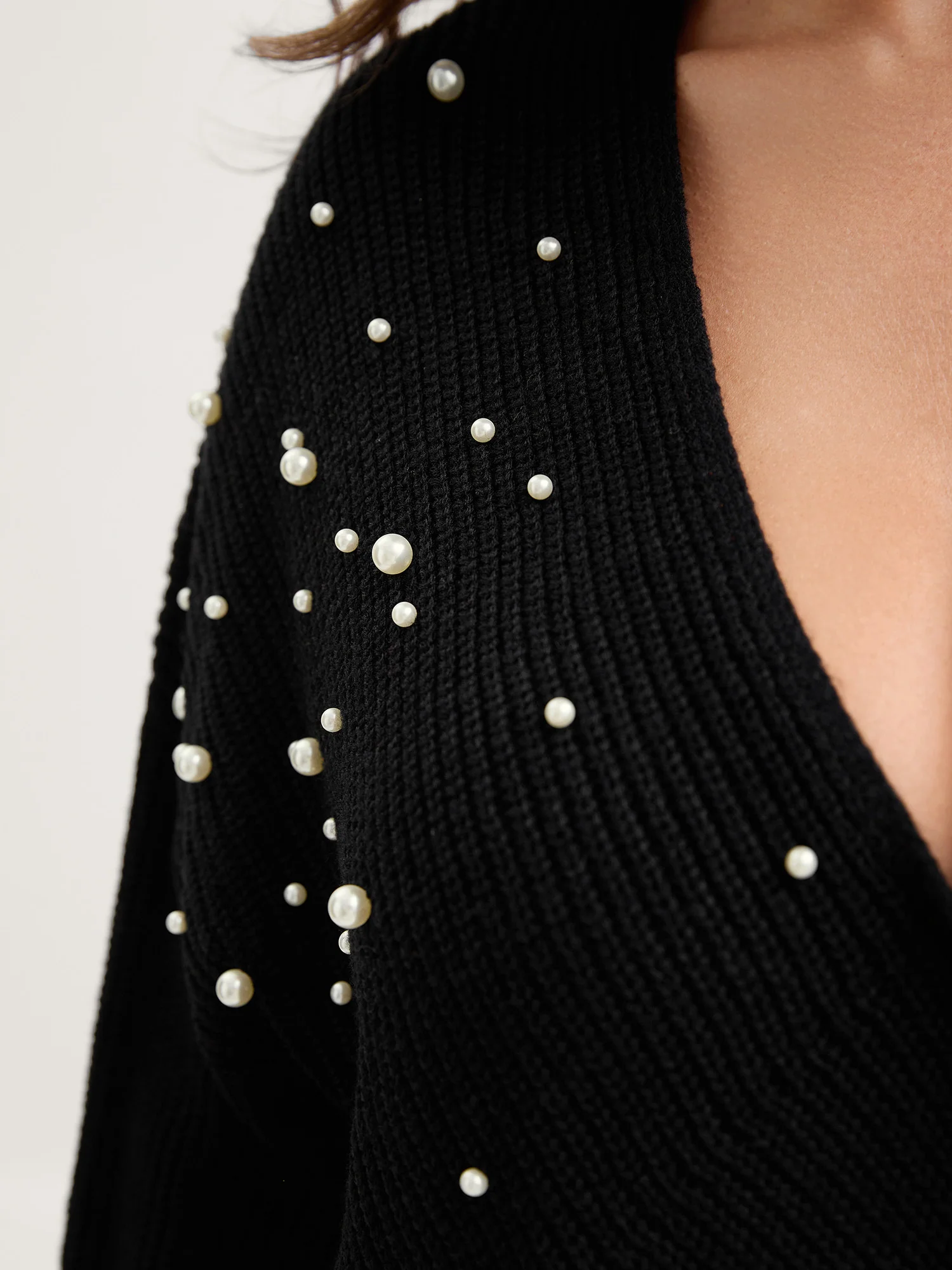 Pearl Beaded Overlap Hem Pullover - Image 4