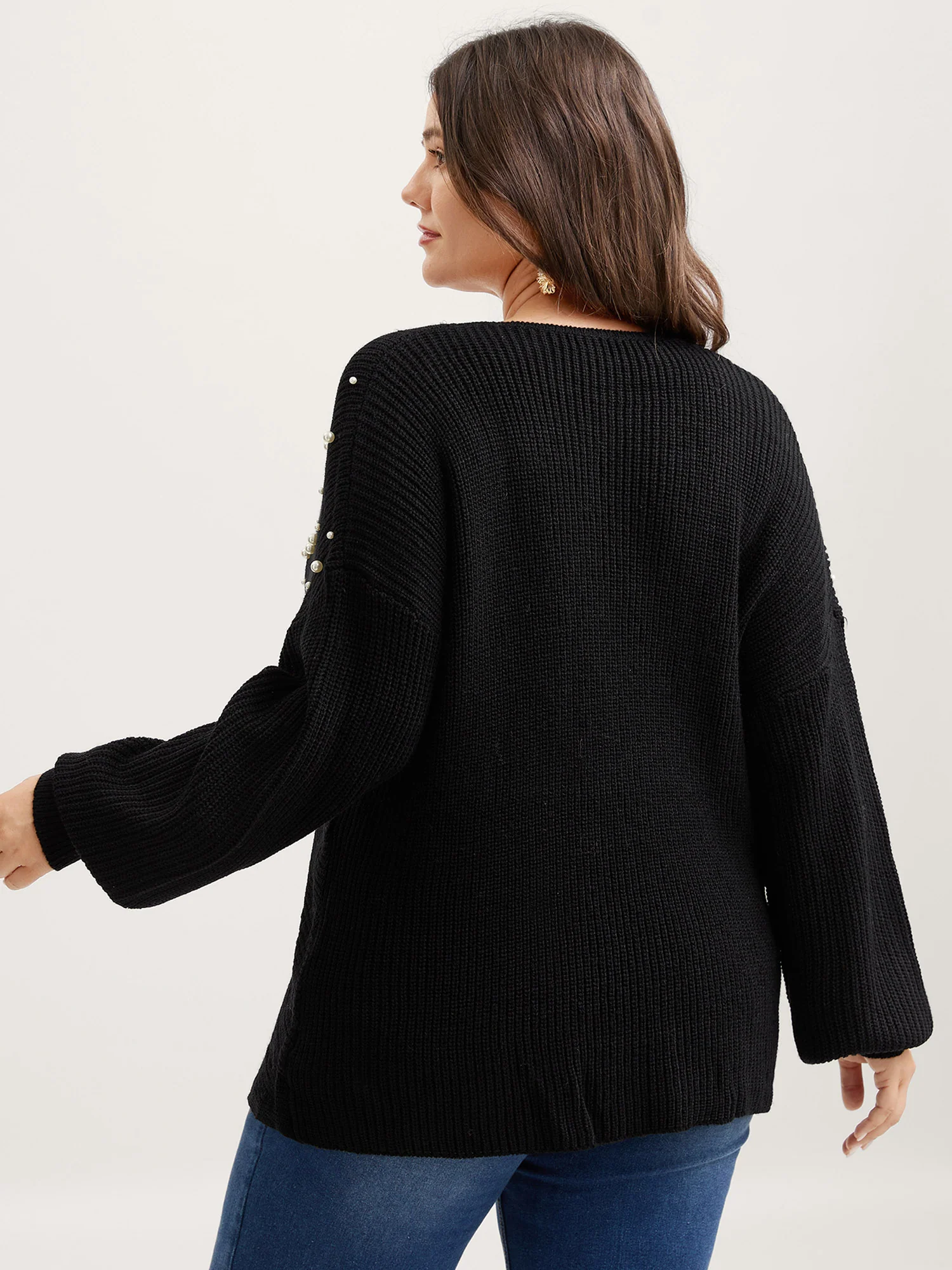 Pearl Beaded Overlap Hem Pullover - Image 5