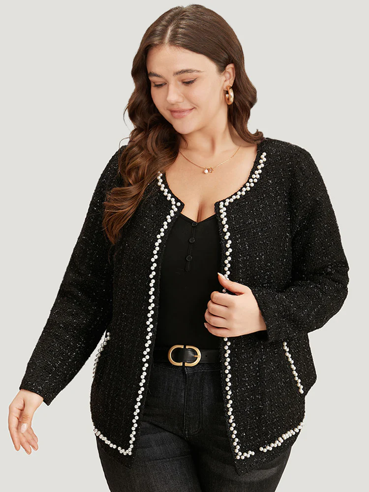 Pearl Tweed Beaded Texture Pocket Blazer - Image 5
