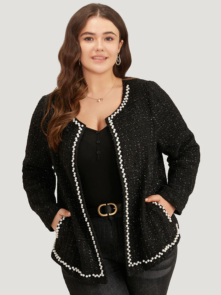 Pearl Tweed Beaded Texture Pocket Blazer - Image 6