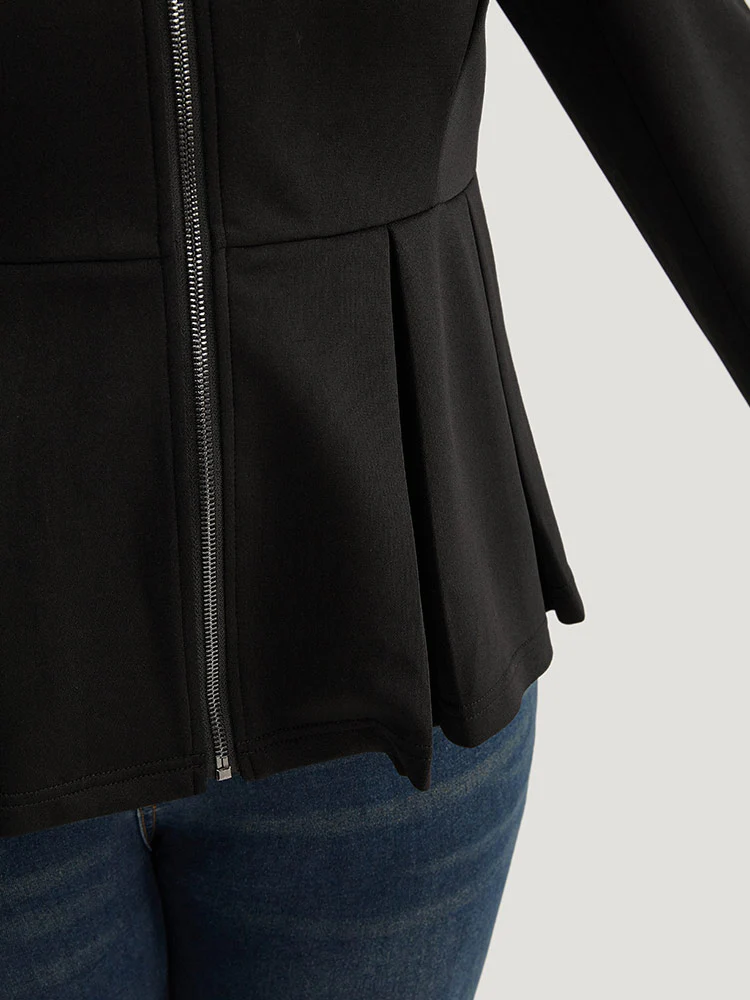 Pearl Beaded Zipper Plicated Detail Coat - Image 10