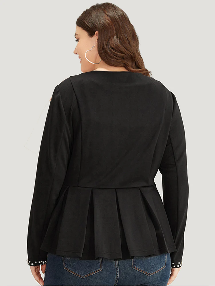 Pearl Beaded Zipper Plicated Detail Coat - Image 7