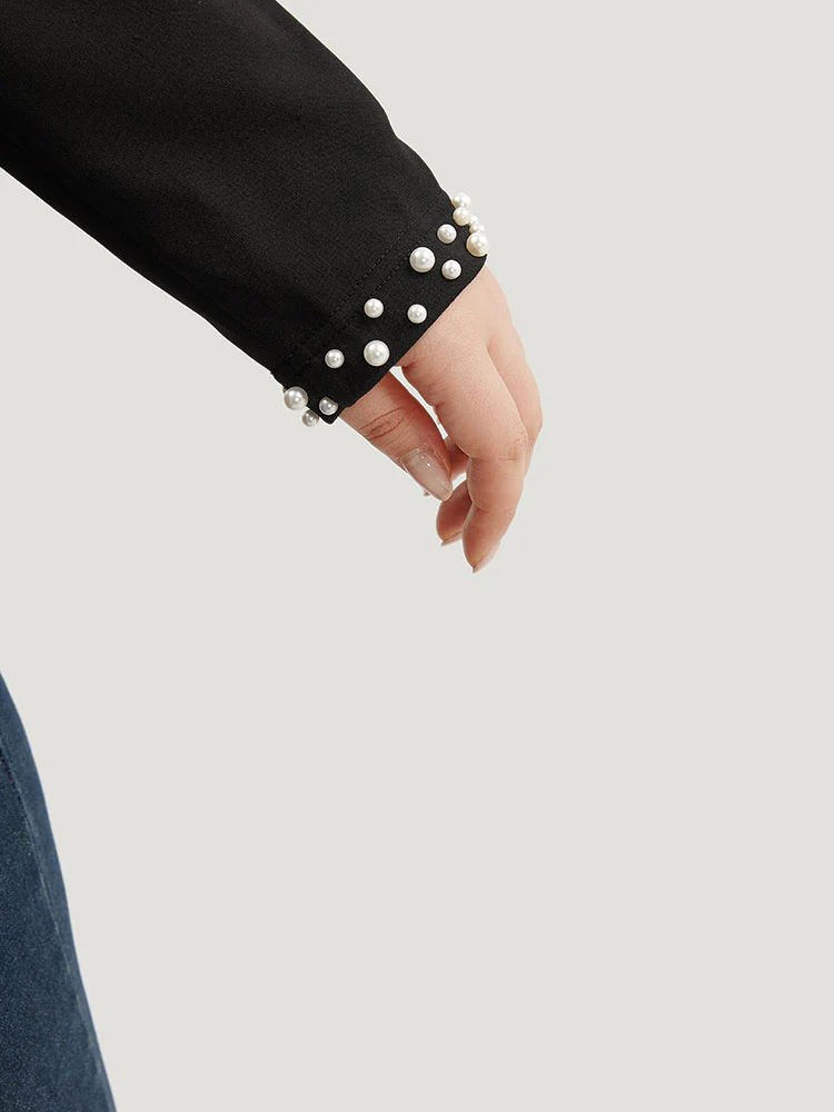 Pearl Beaded Zipper Plicated Detail Coat - Image 9