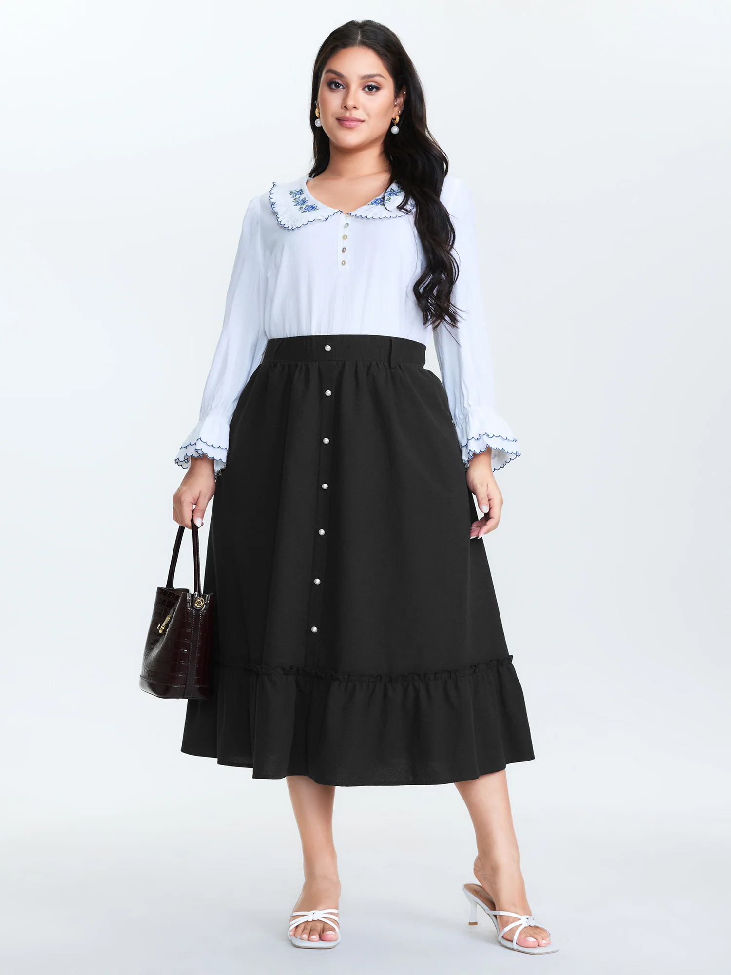 Pearl Button Pockets Midi Skirt - Image 2