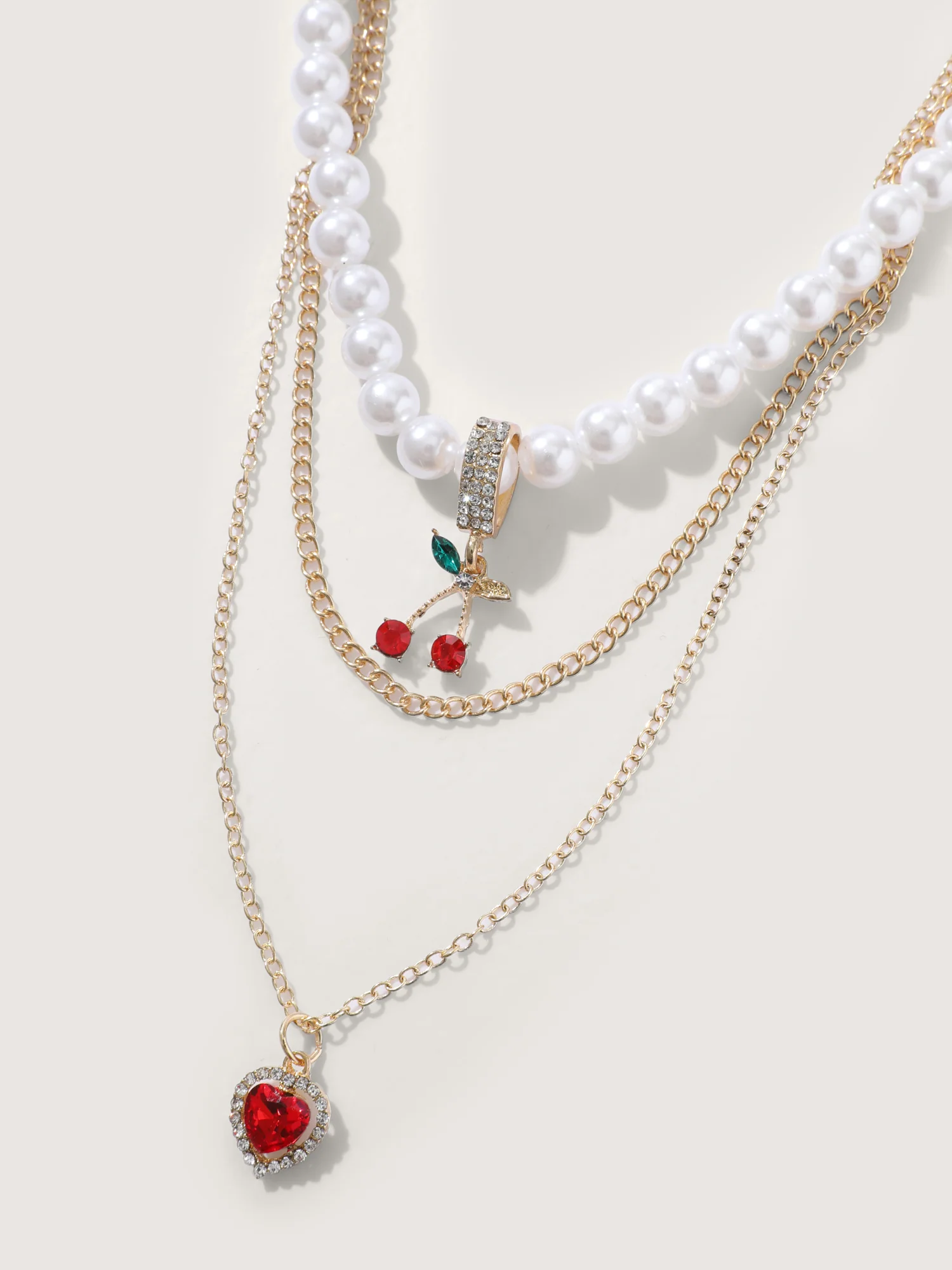 Pearl Decor Heart Charm Layered Necklace - Image 3