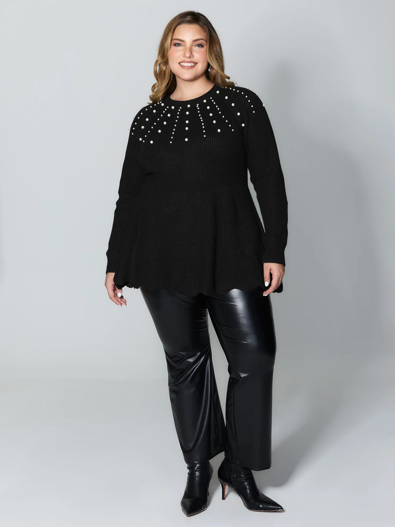 Pearl Detail Cinched-Waist A-Line Pullover - Image 3