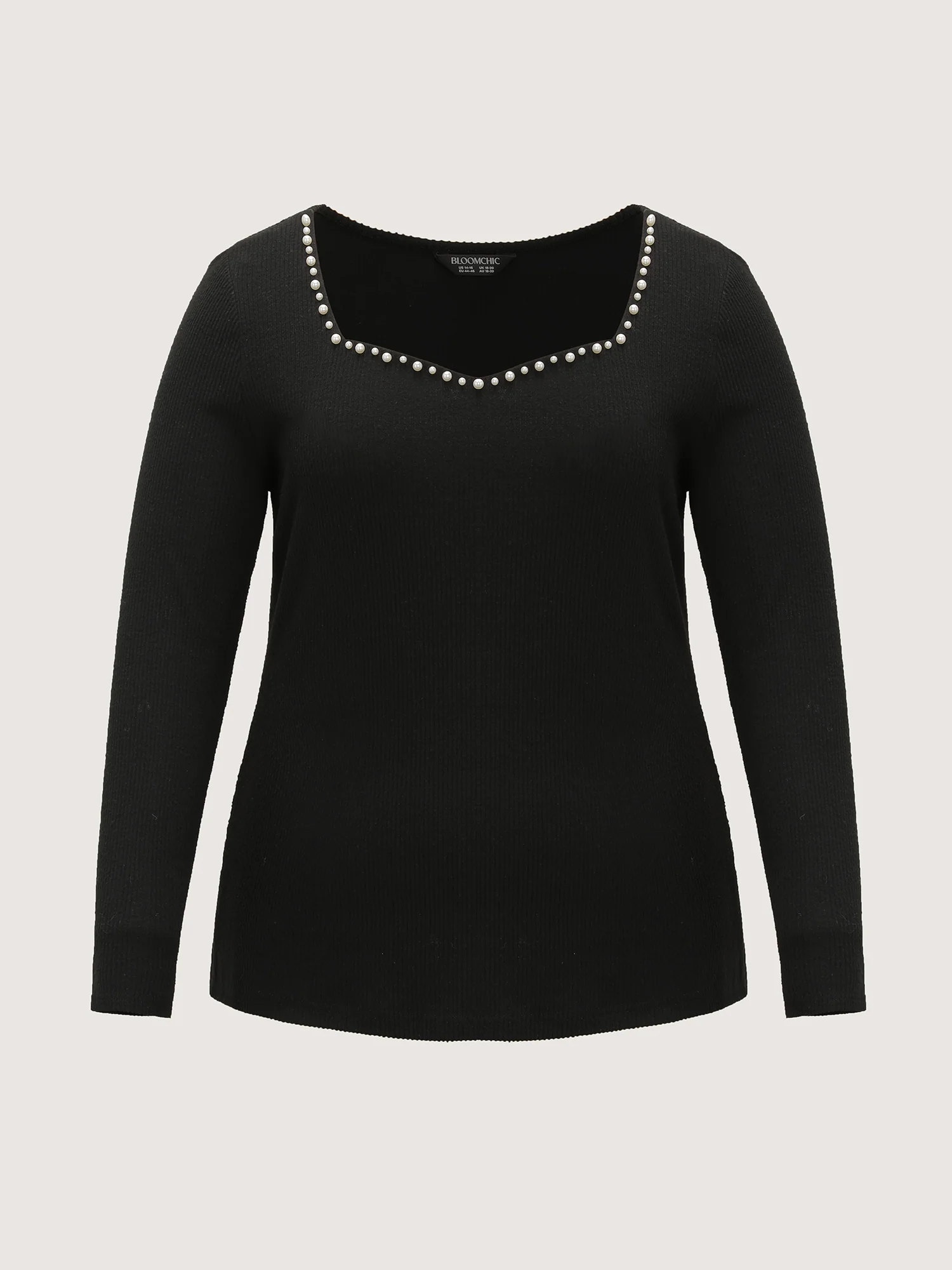 Pearl Detail Neckline Textured Fitted T-Shirt - Image 6