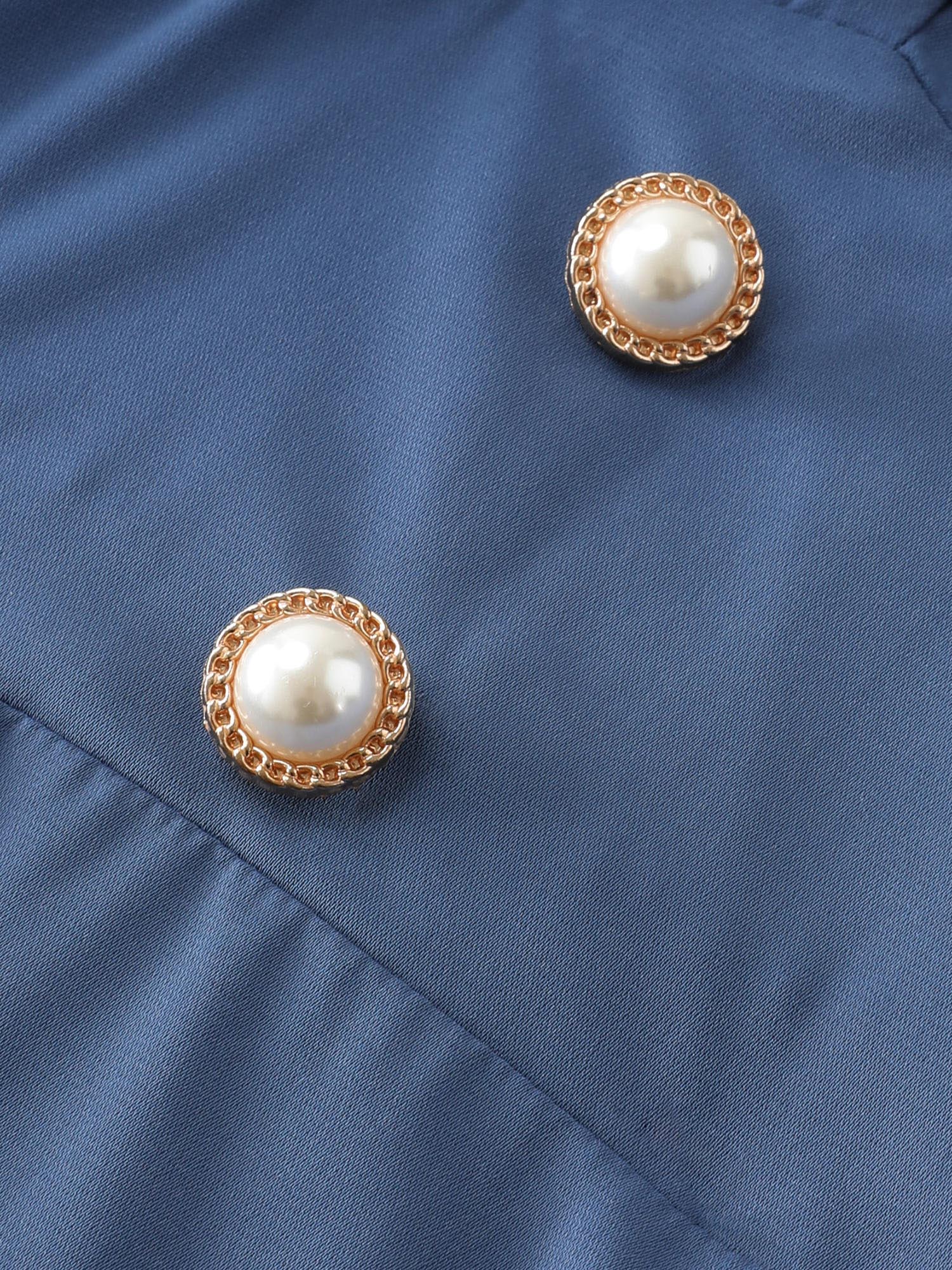 Pearl Metal Trim Buttons Shirred Midi Dress - Image 7