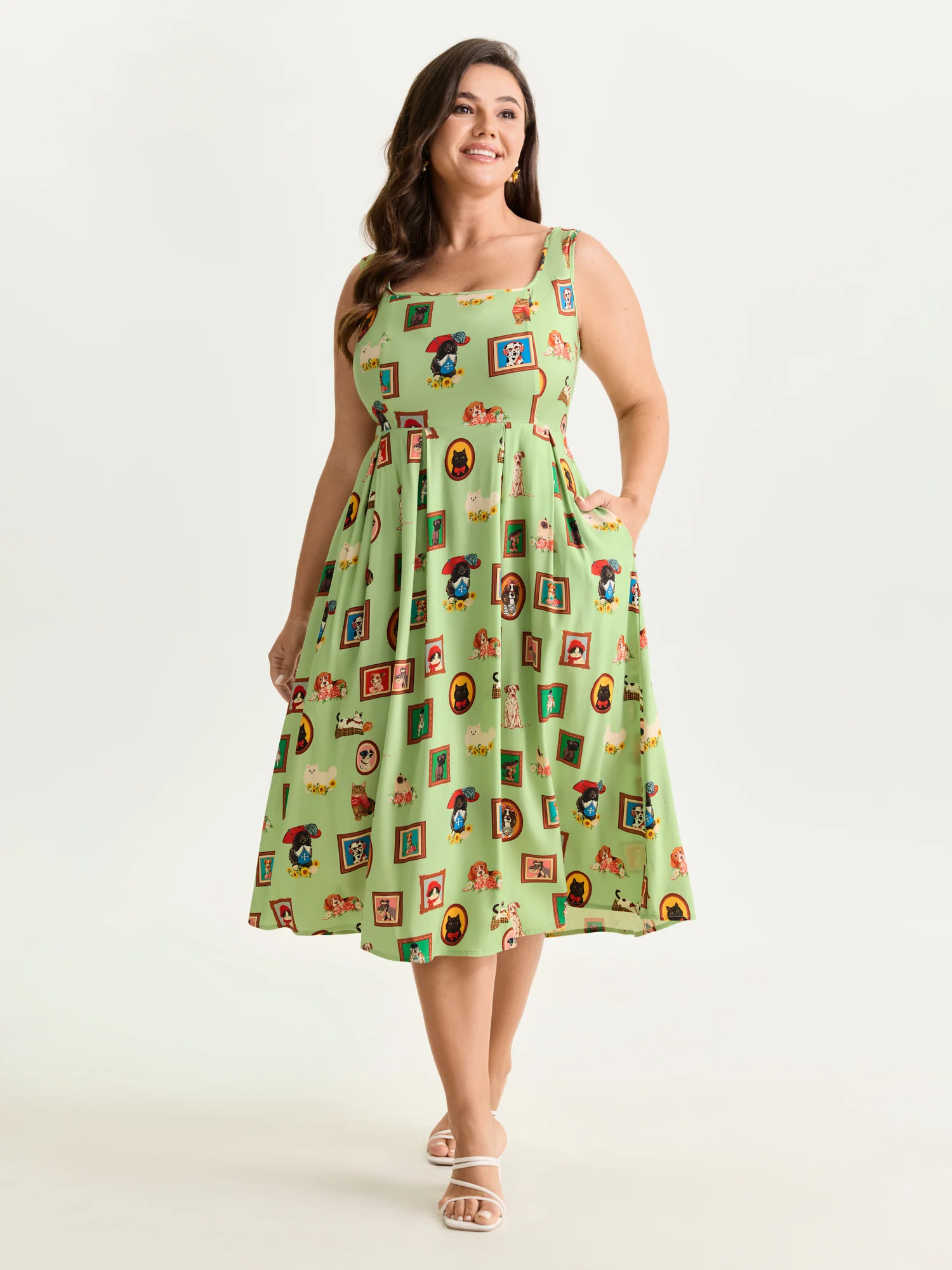 Pet Print Shirred Stretchy Back Midi Dress - Image 10