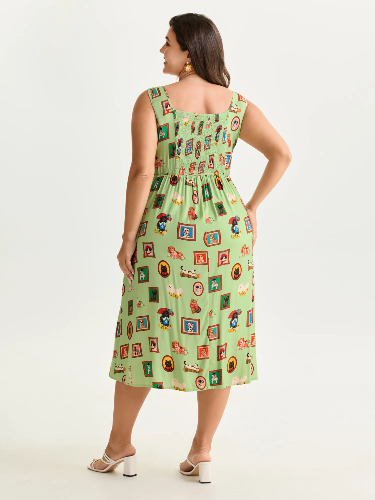 Pet Print Shirred Stretchy Back Midi Dress - Image 11