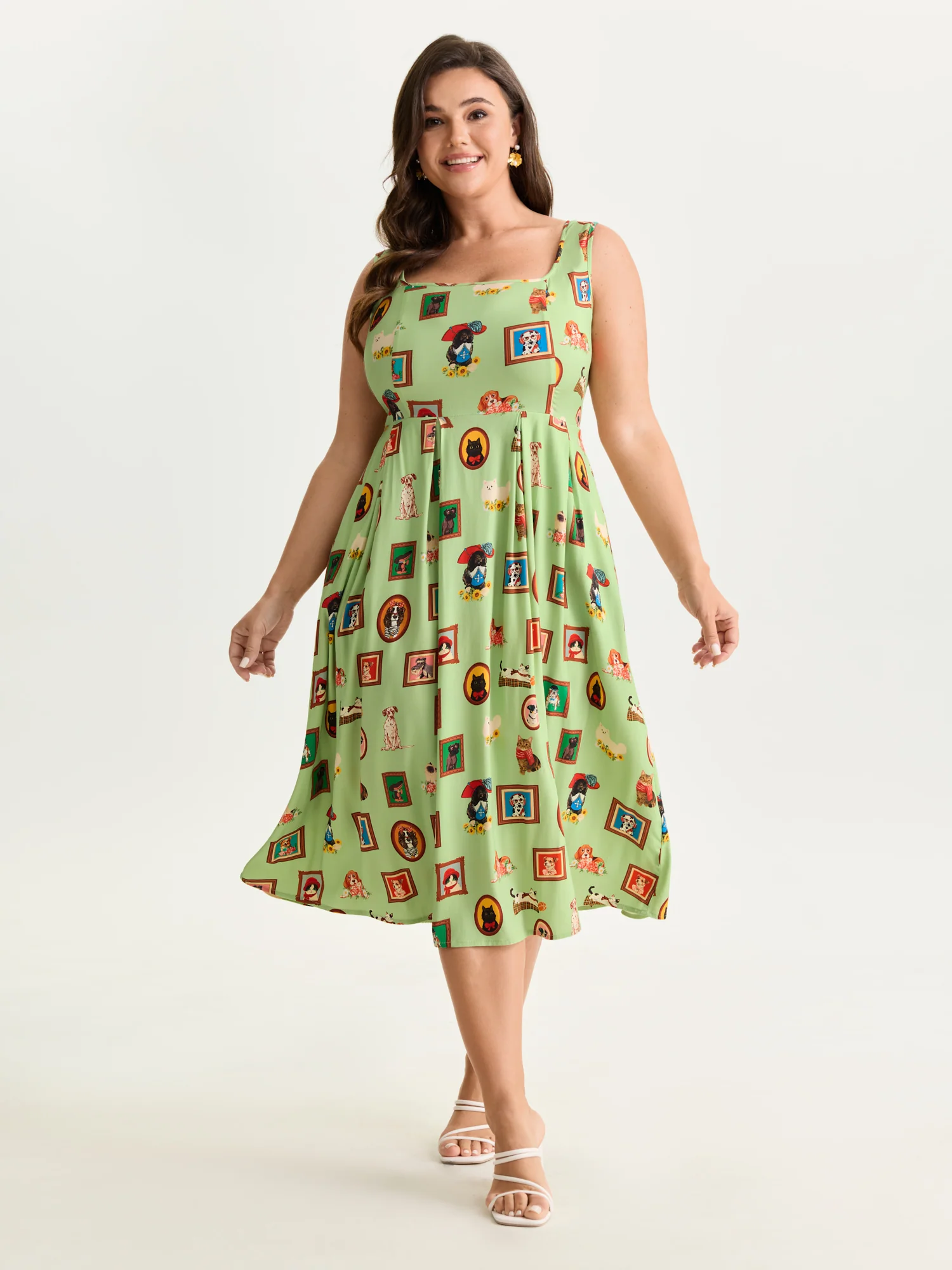 Pet Print Shirred Stretchy Back Midi Dress - Image 8
