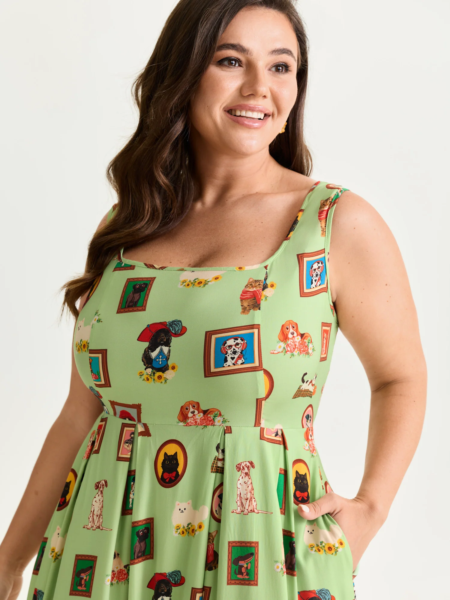 Pet Print Shirred Stretchy Back Midi Dress - Image 9
