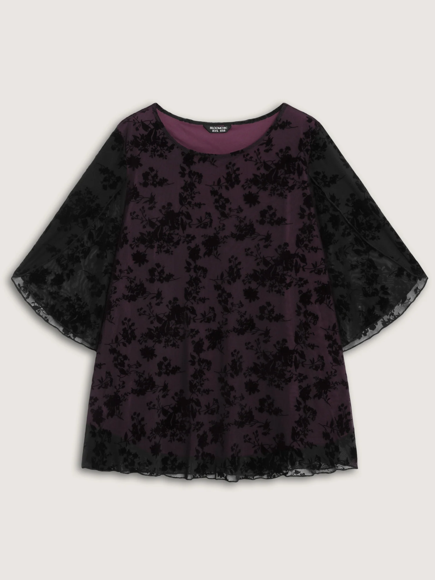 Petal Sleeve Curvy Hem Mesh Knit Top - Image 7
