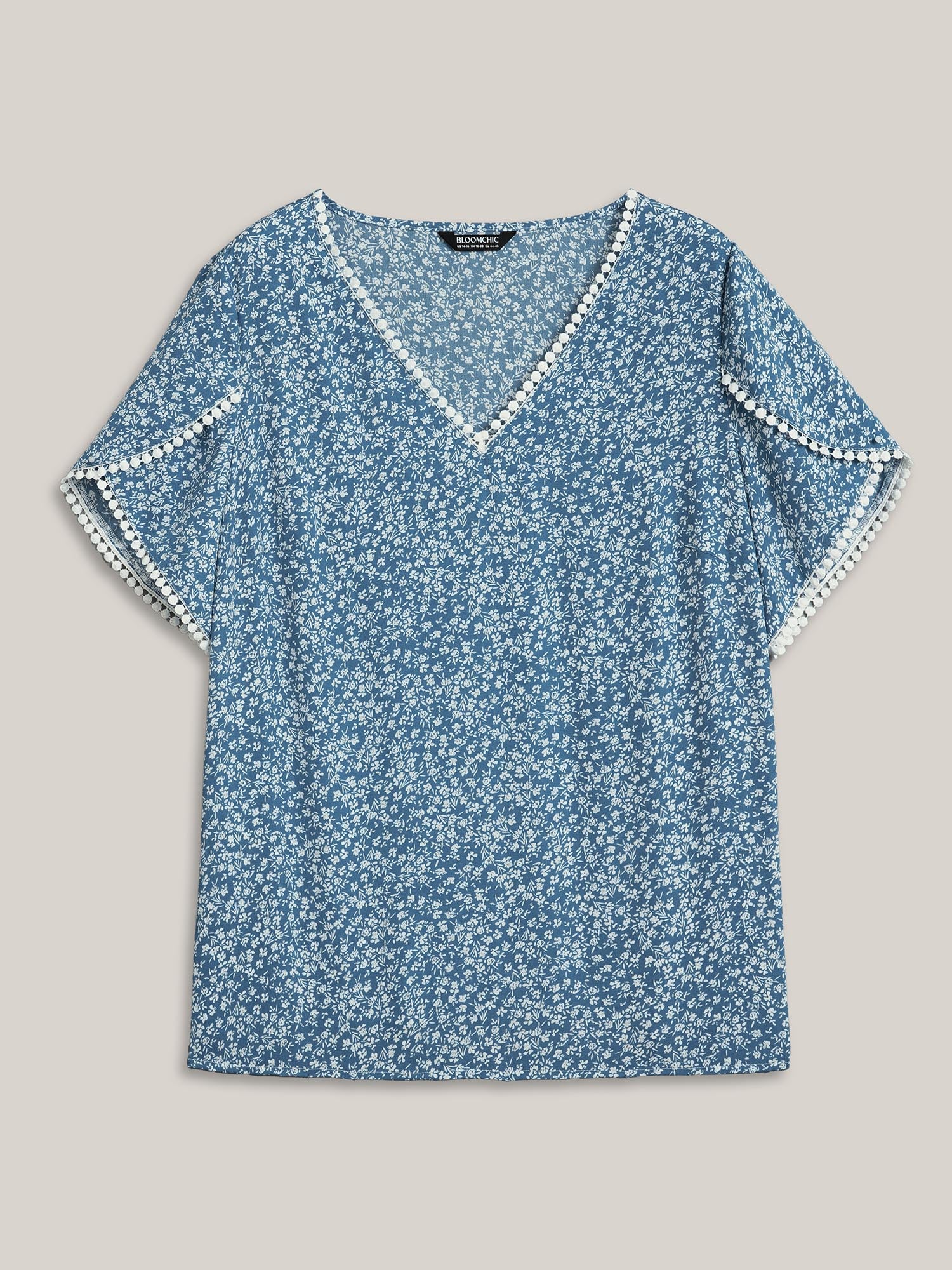 Petal Sleeve Floral Lace Spliced Shirt - Image 8