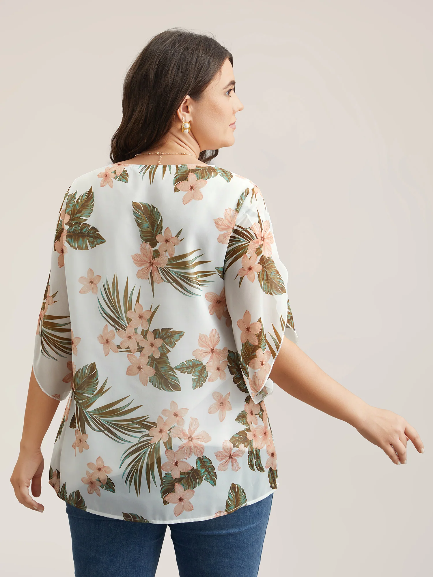Petal Sleeve Floral Round Neck Shirt - Image 5
