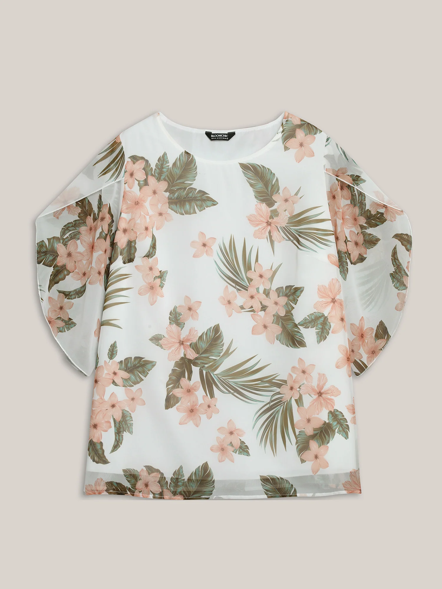 Petal Sleeve Floral Round Neck Shirt - Image 8