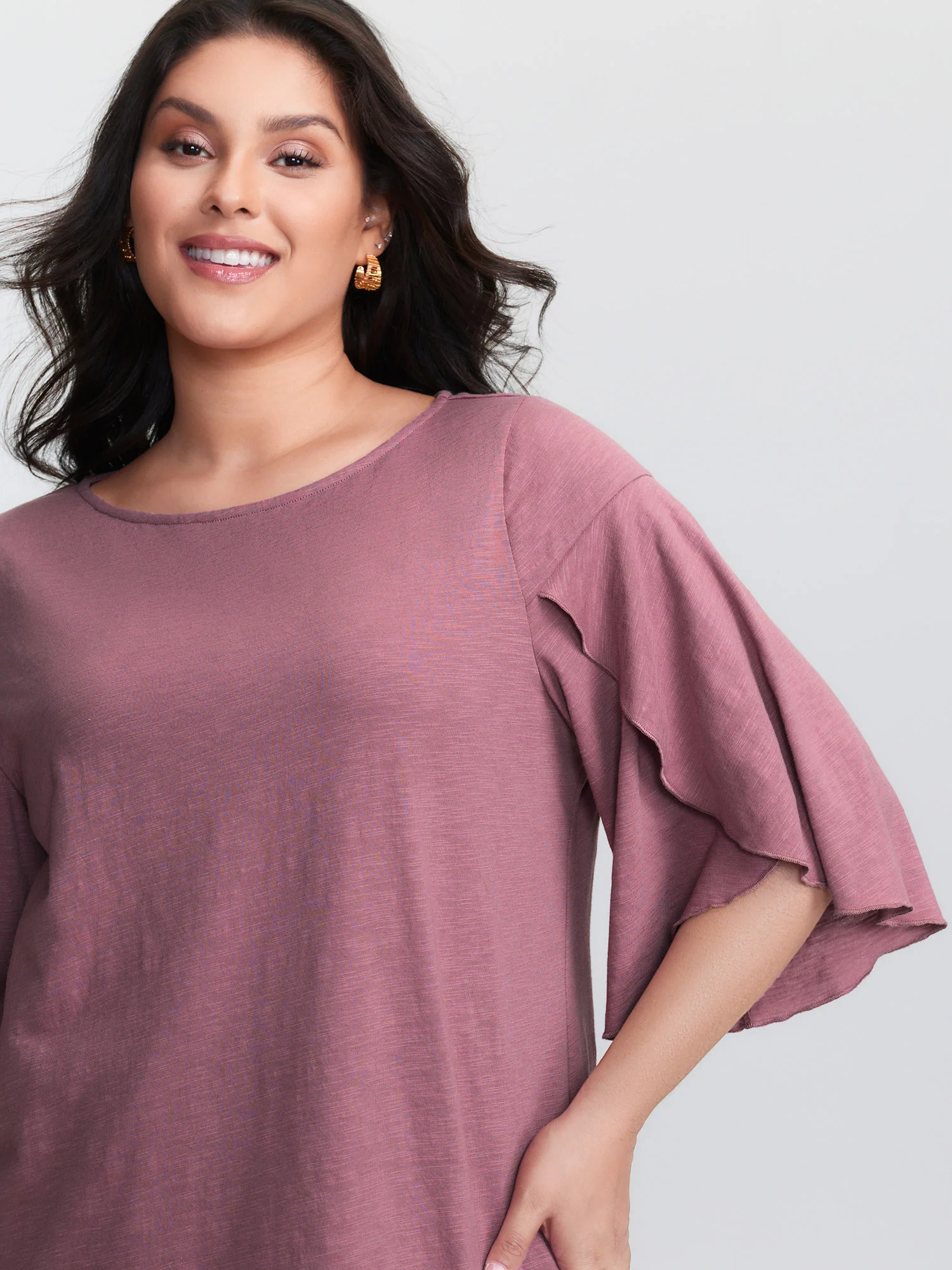 Petal Sleeve Plain Round Neck Knit Top - Image 2
