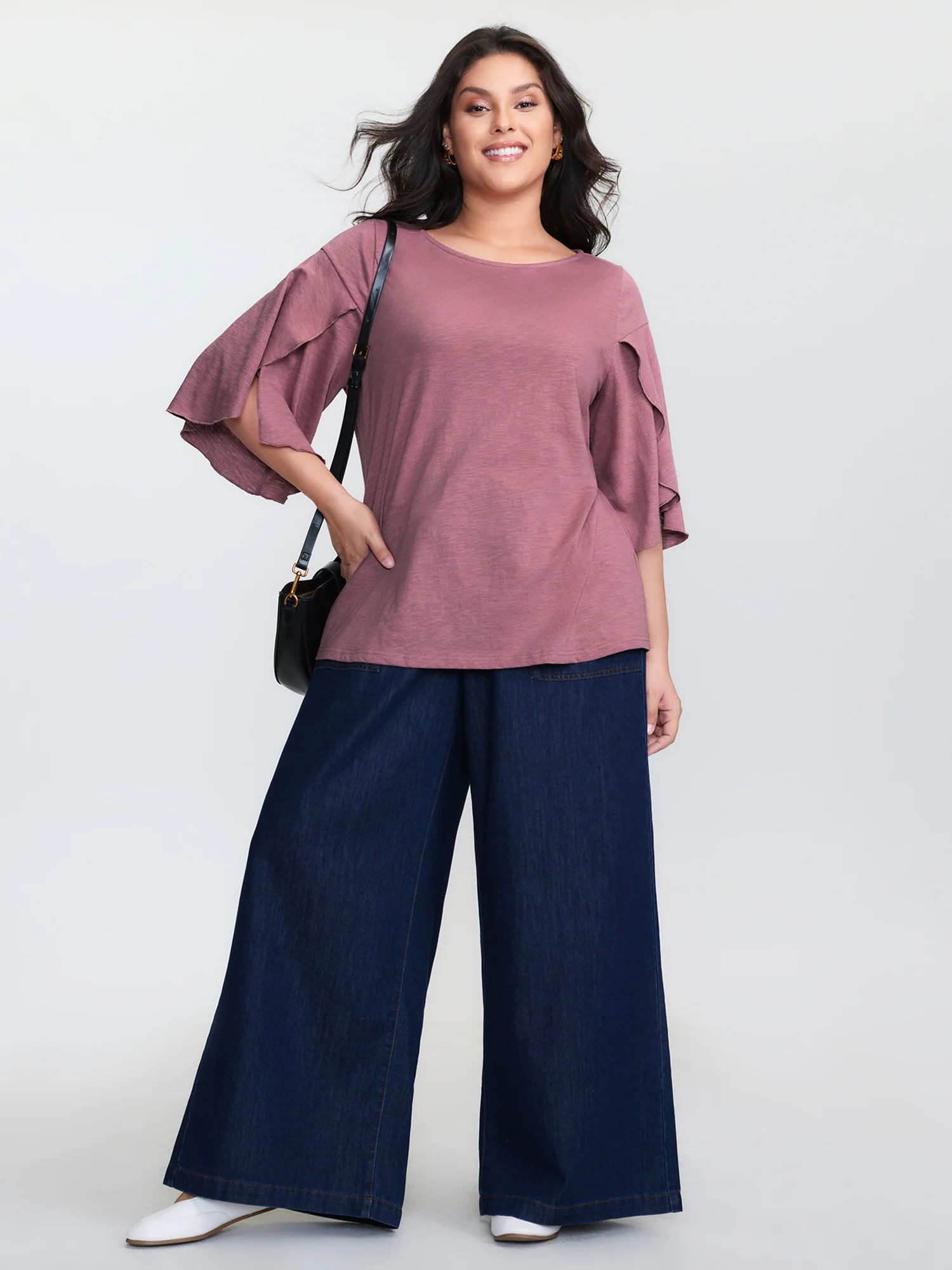 Petal Sleeve Plain Round Neck Knit Top - Image 3