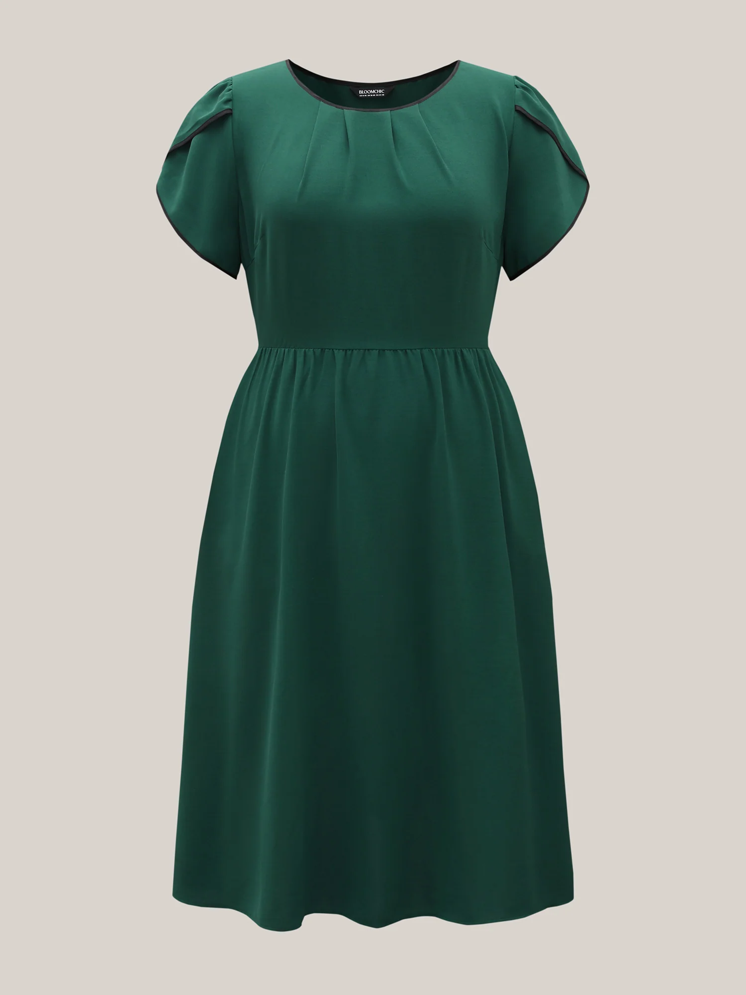 Petal Sleeve Pleated Pockets Midi Dress - Image 5