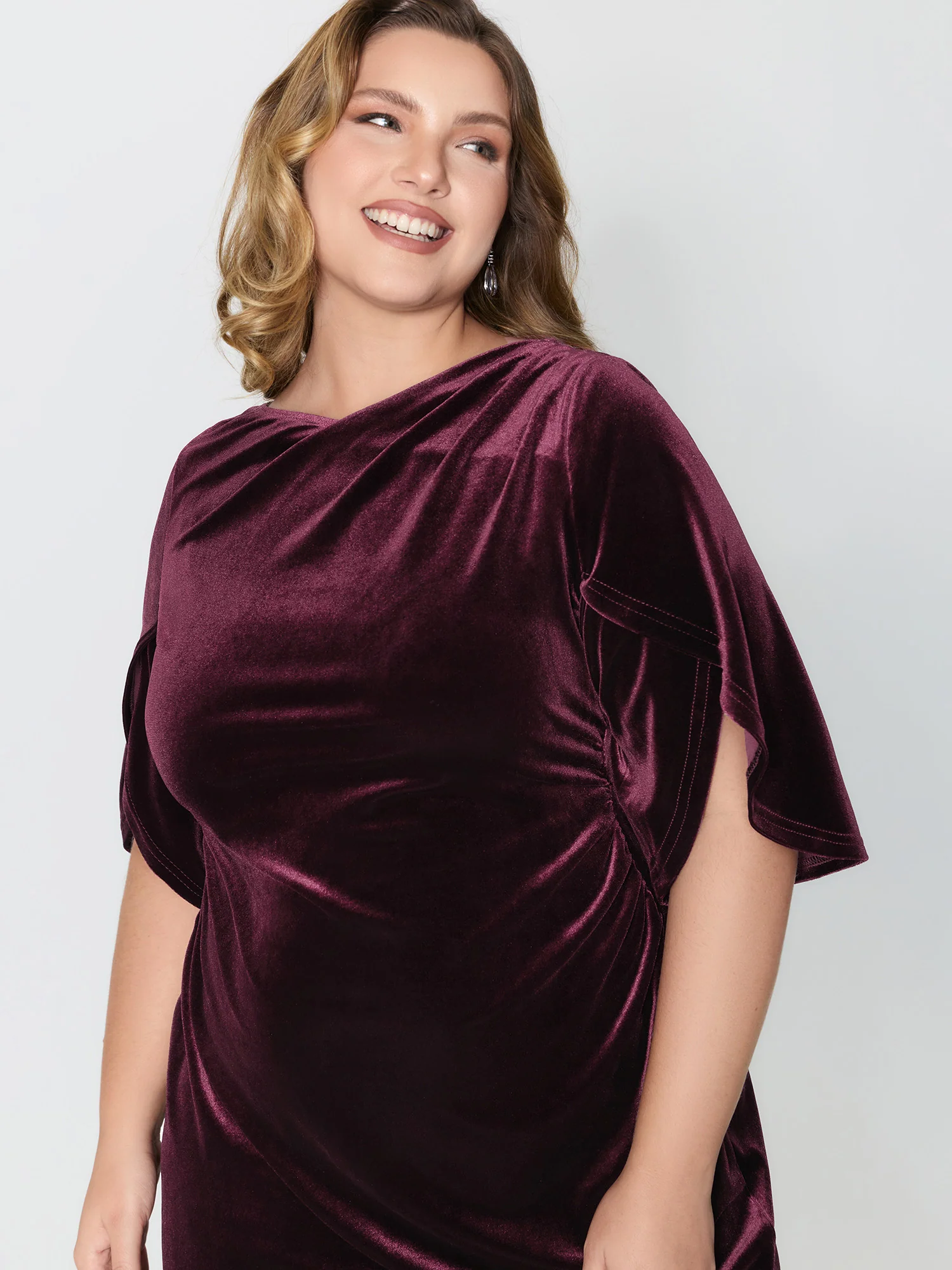 Petal Sleeve Pleated Waist-Defining Midi Dress - Image 2