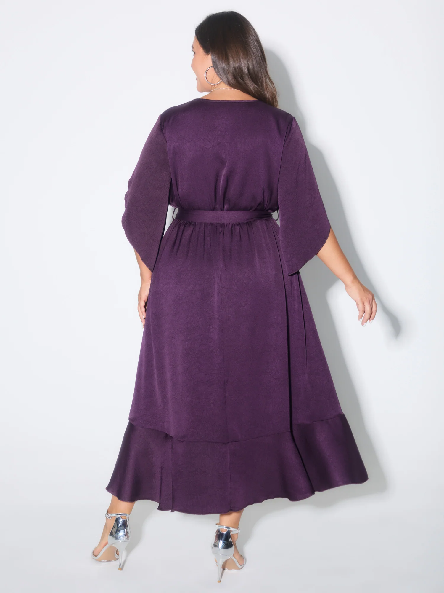 Petal Trim Sleeve Belted Waist Midi Dress - Image 4