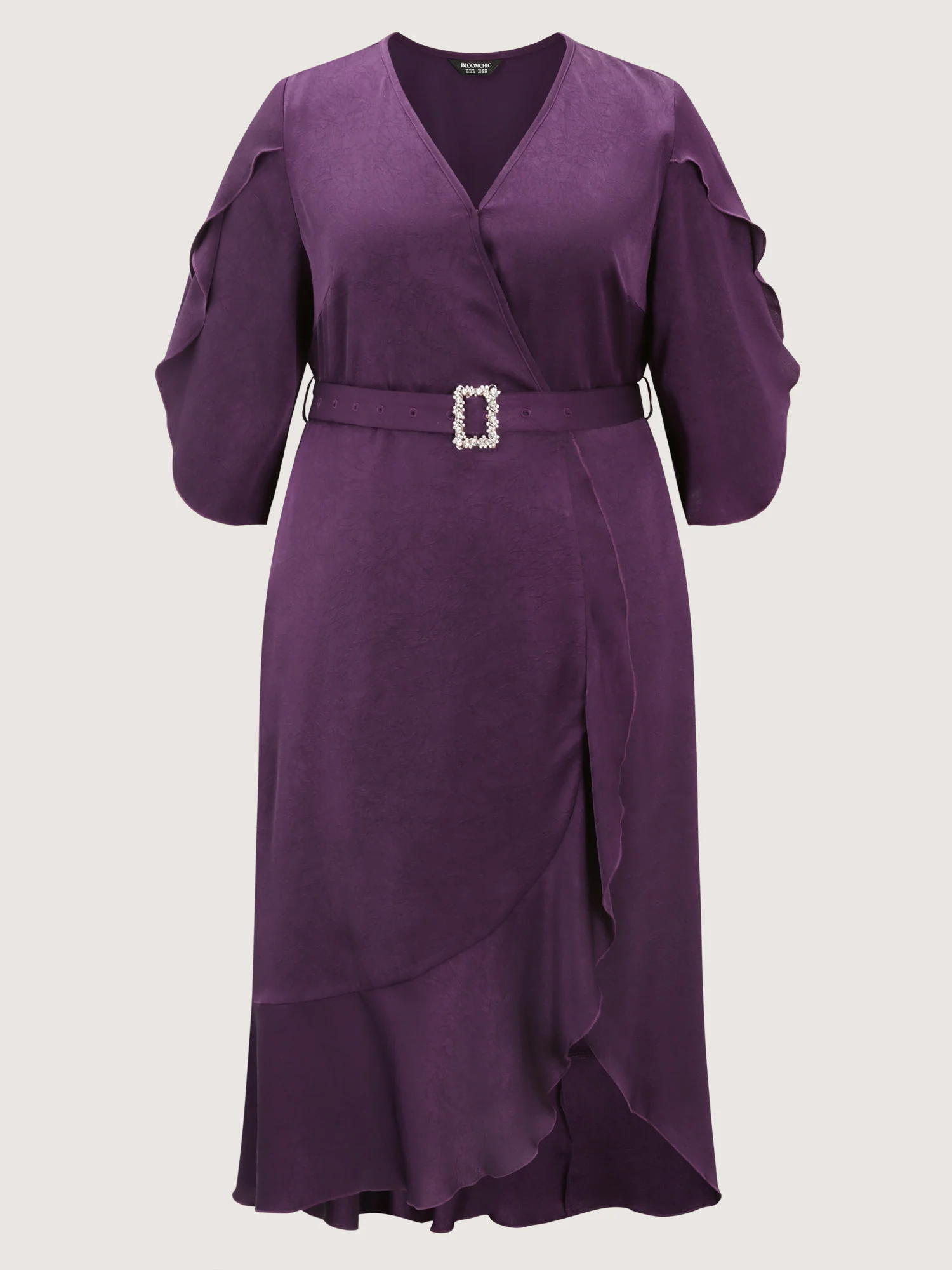 Petal Trim Sleeve Belted Waist Midi Dress - Image 7