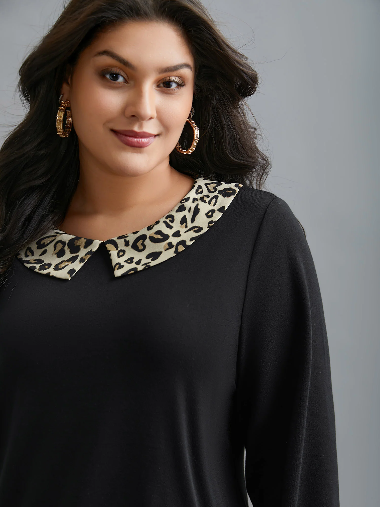 Peter Pan Collar Leopard Print Patchwork Sweatshirt - Image 4
