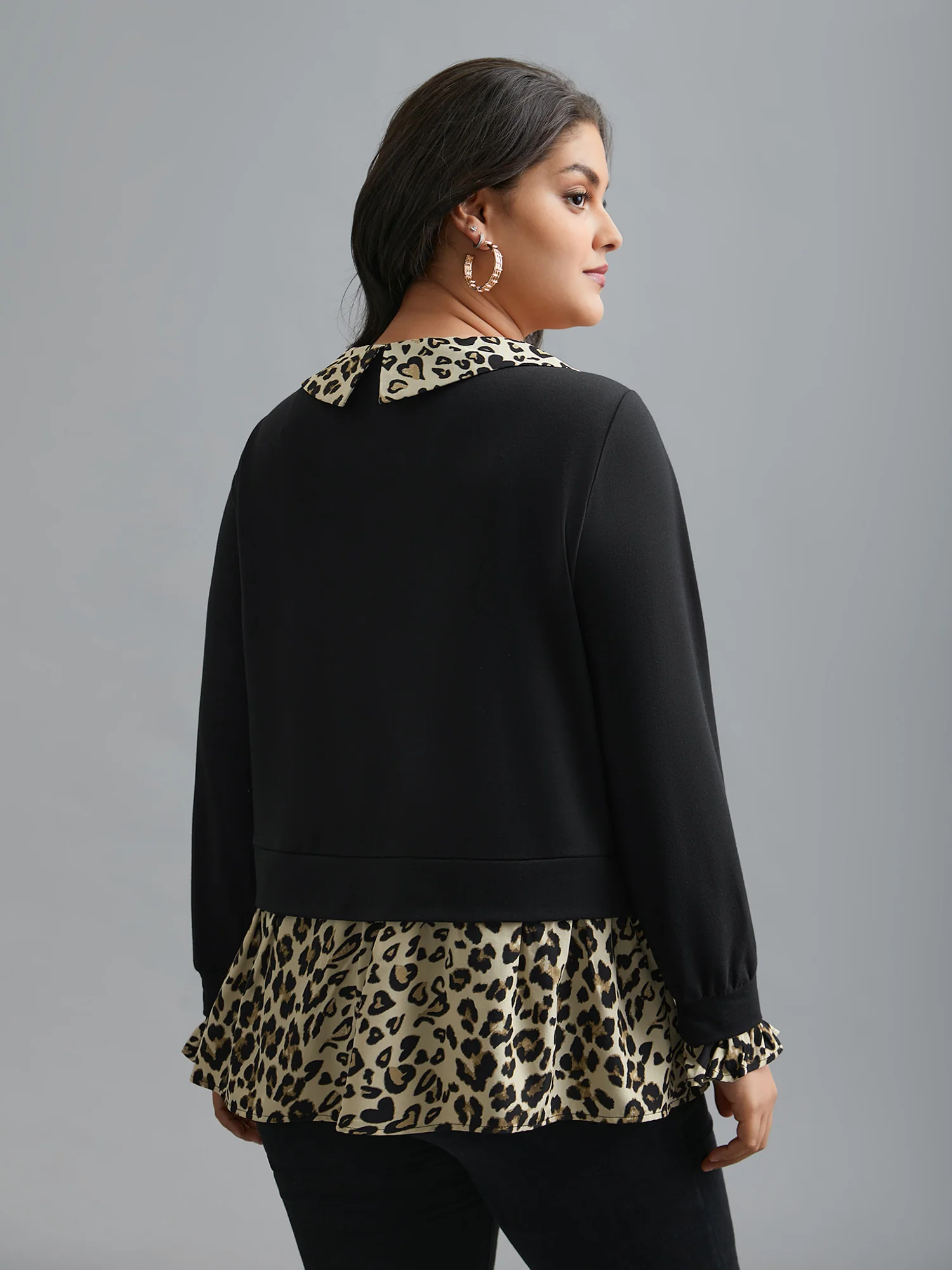 Peter Pan Collar Leopard Print Patchwork Sweatshirt - Image 5