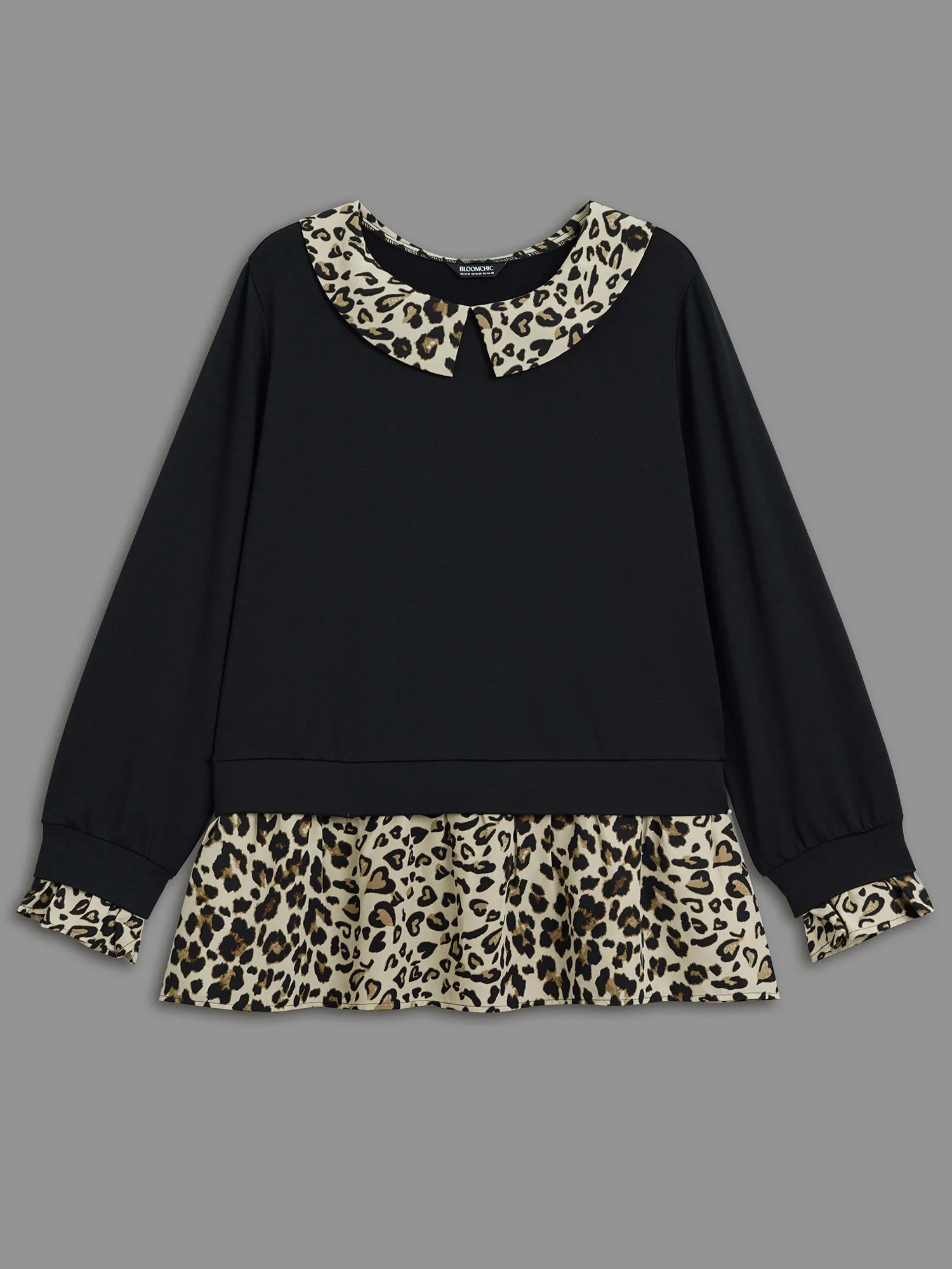 Peter Pan Collar Leopard Print Patchwork Sweatshirt - Image 8