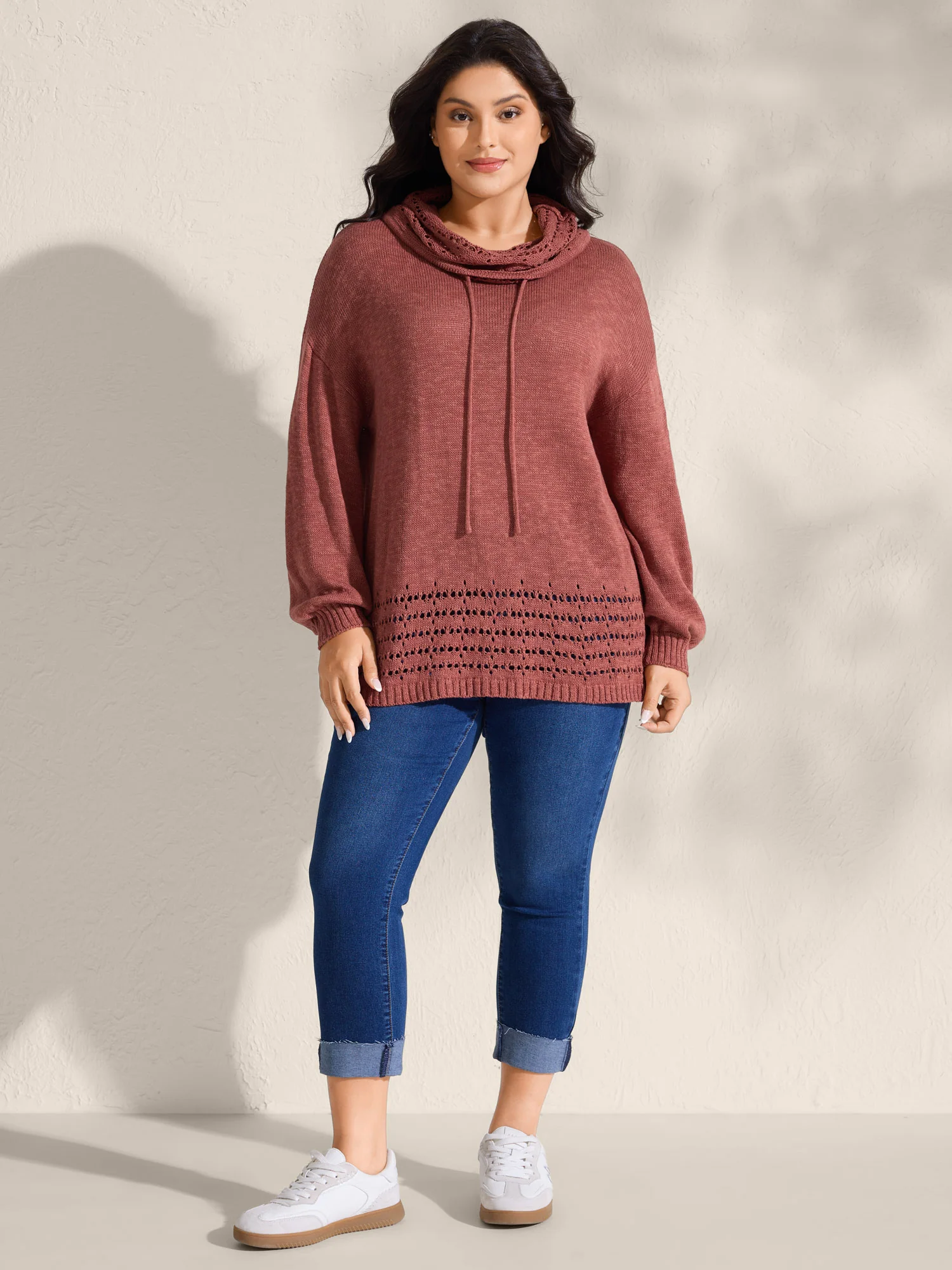 Piled Collar Cut-Out Solid Lightweight Pullover - Image 3