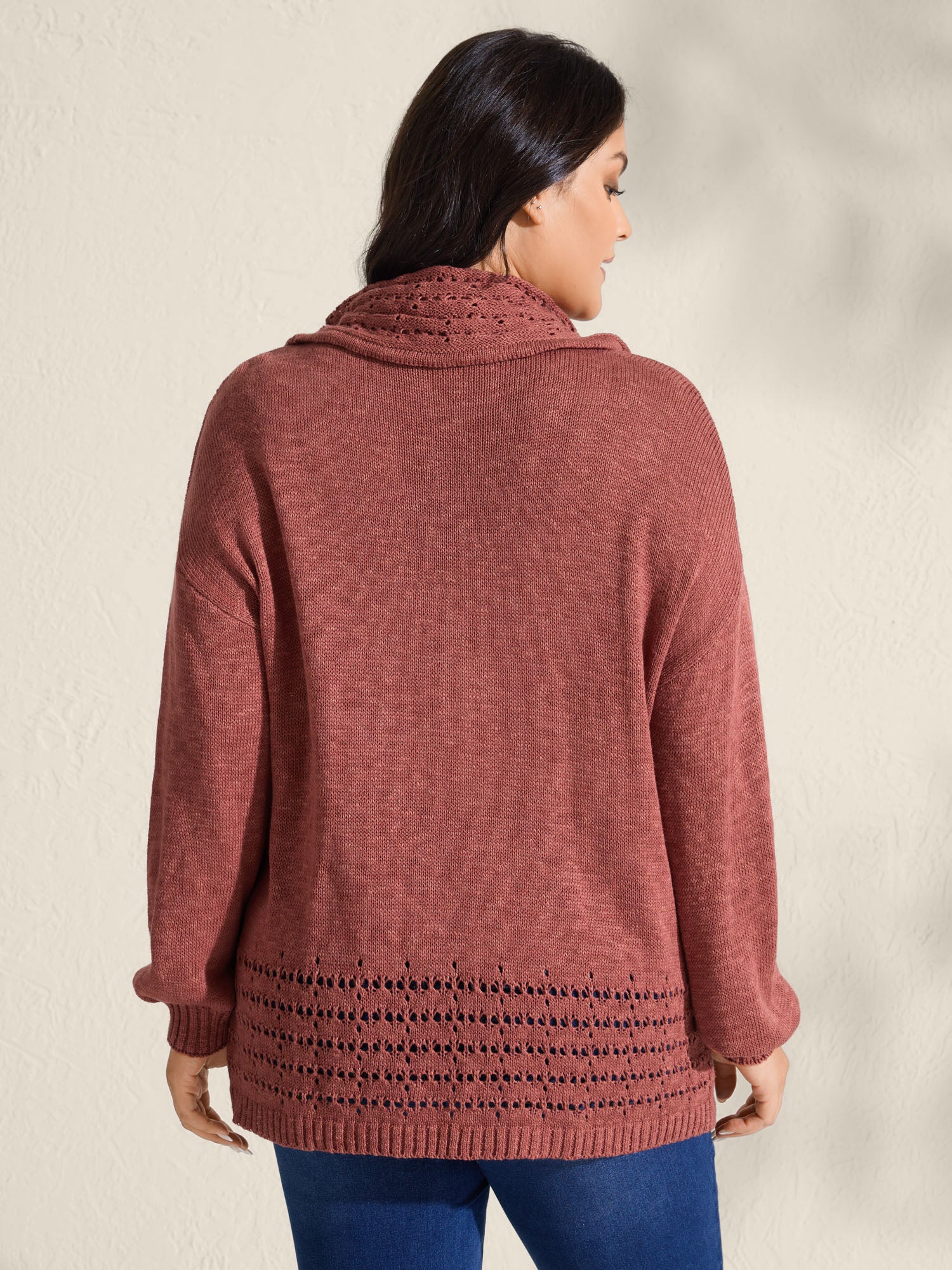 Piled Collar Cut-Out Solid Lightweight Pullover - Image 4