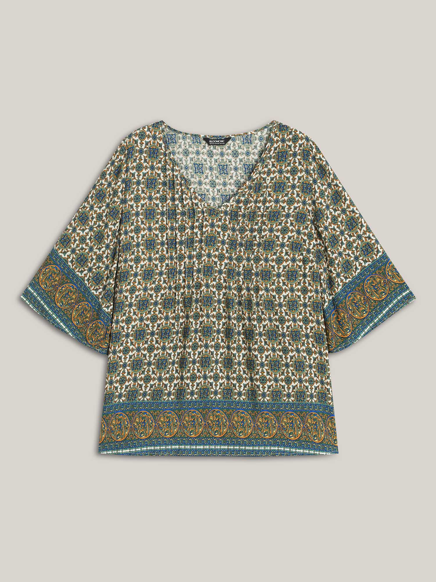 Pin-Tuck Pleat Ornate Print Relaxed Fit Shirt - Image 11