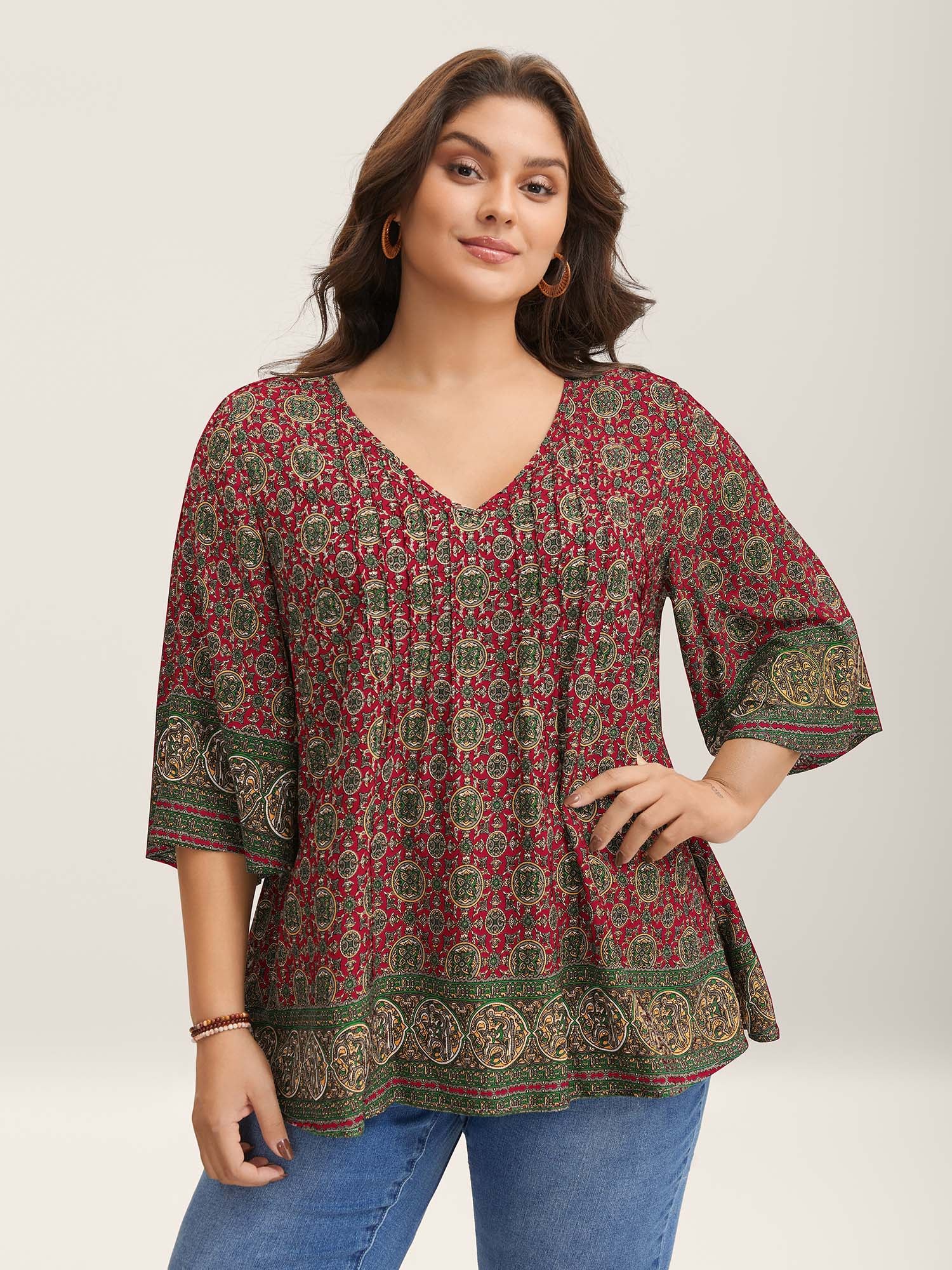 Pin-Tuck Pleat Ornate Print Relaxed Fit Shirt - Image 12