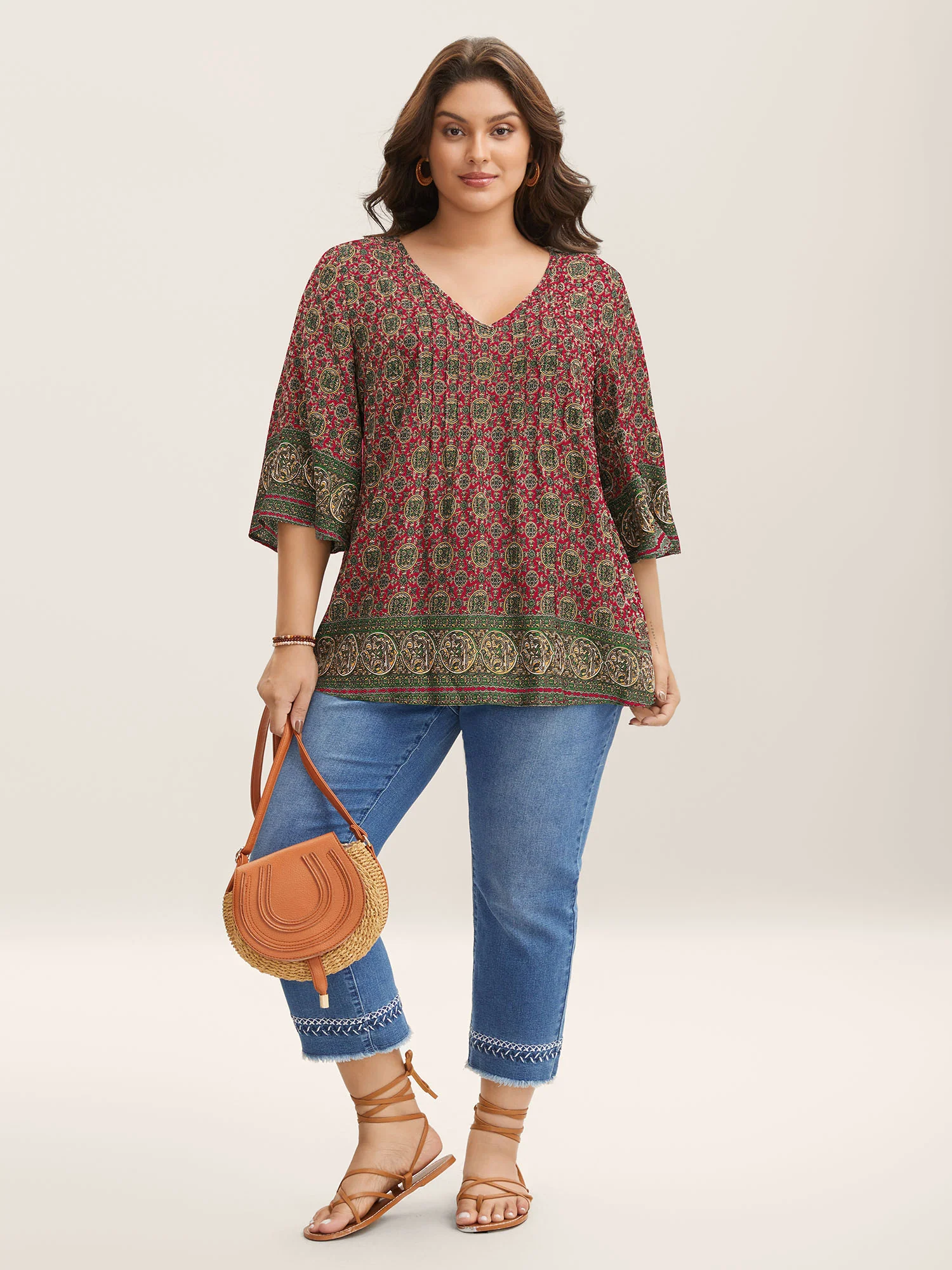 Pin-Tuck Pleat Ornate Print Relaxed Fit Shirt - Image 14