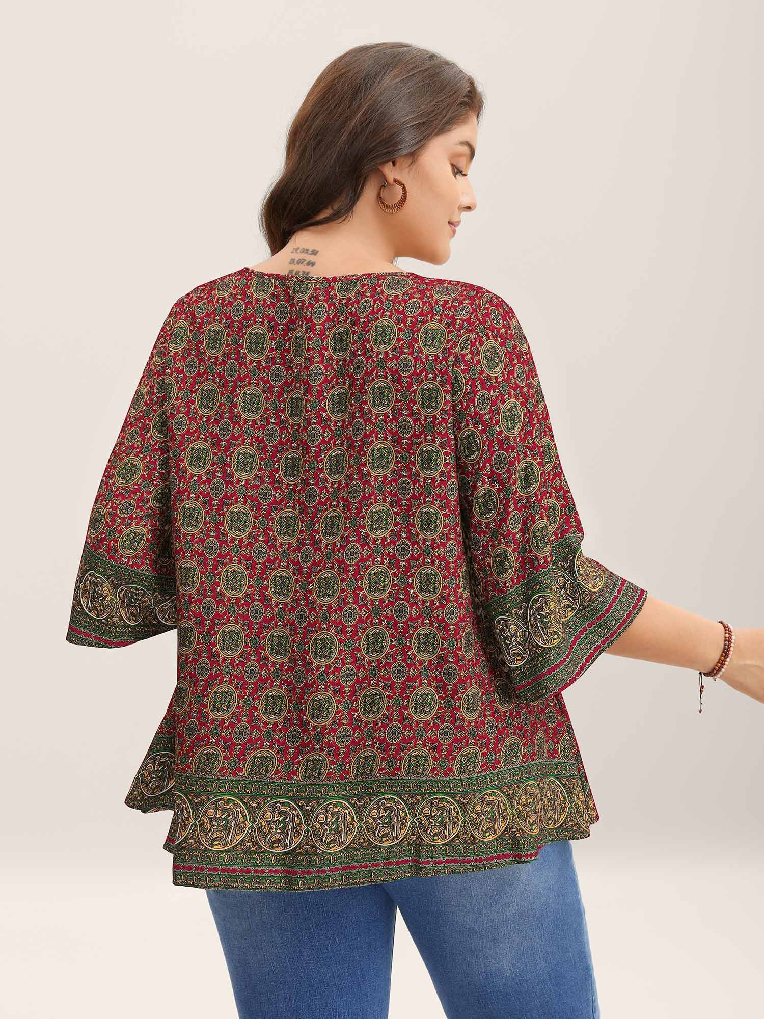 Pin-Tuck Pleat Ornate Print Relaxed Fit Shirt - Image 15